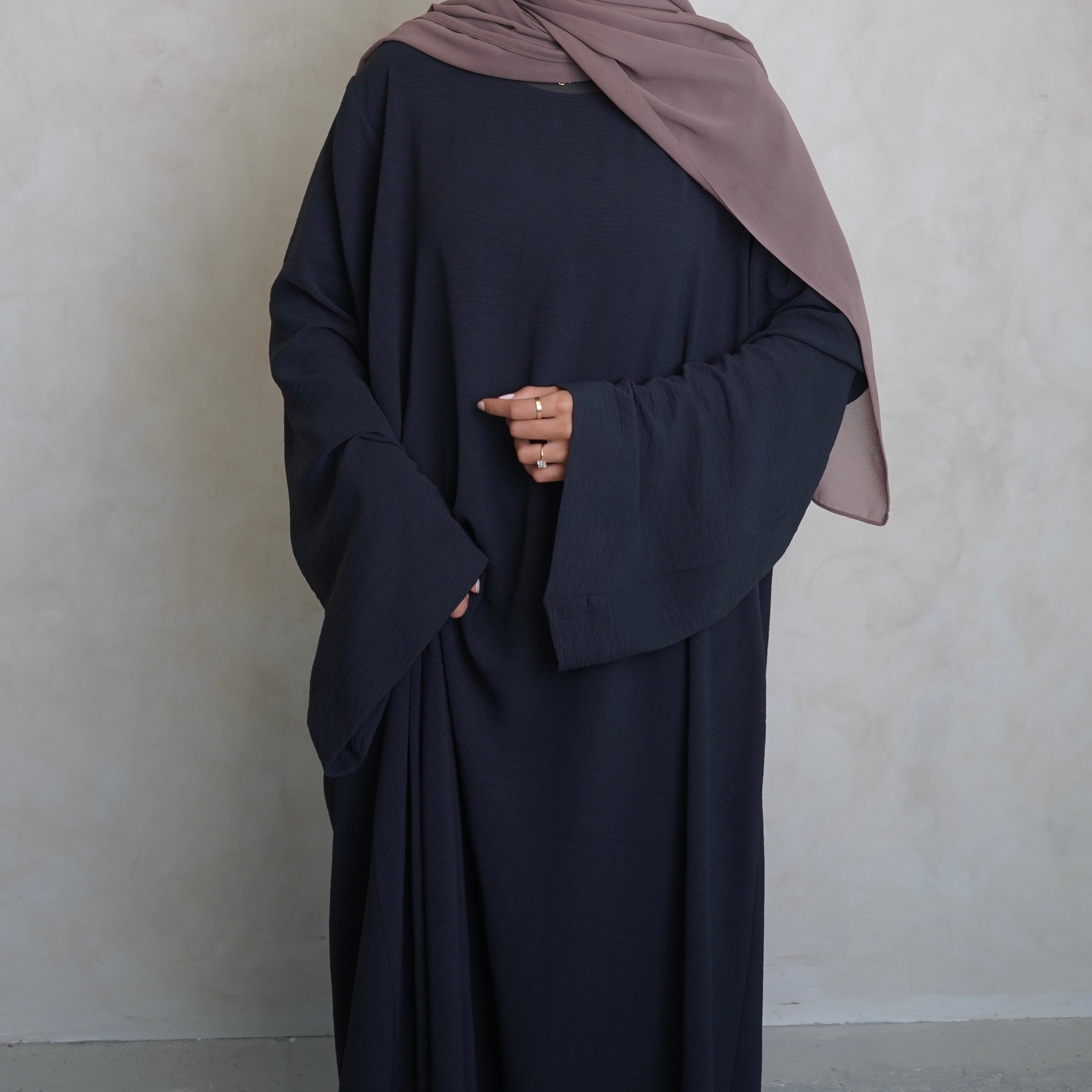 Crepe Mary Straight Abaya Navy Grey