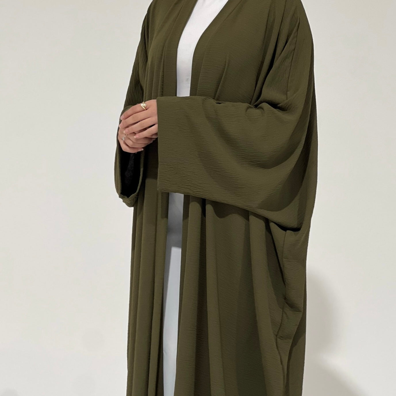 Crepe Flowy Cloak Abaya Olive Green