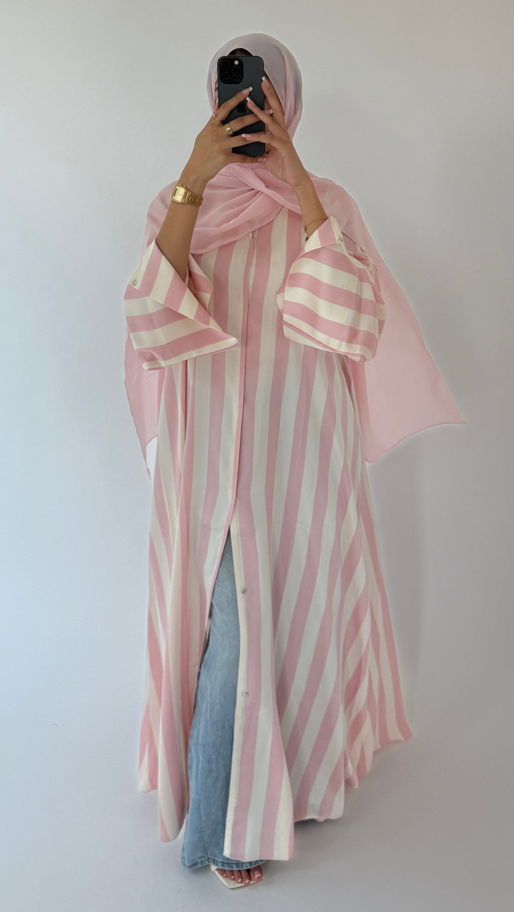 Candy Pink Stripe abaya with matching scarf