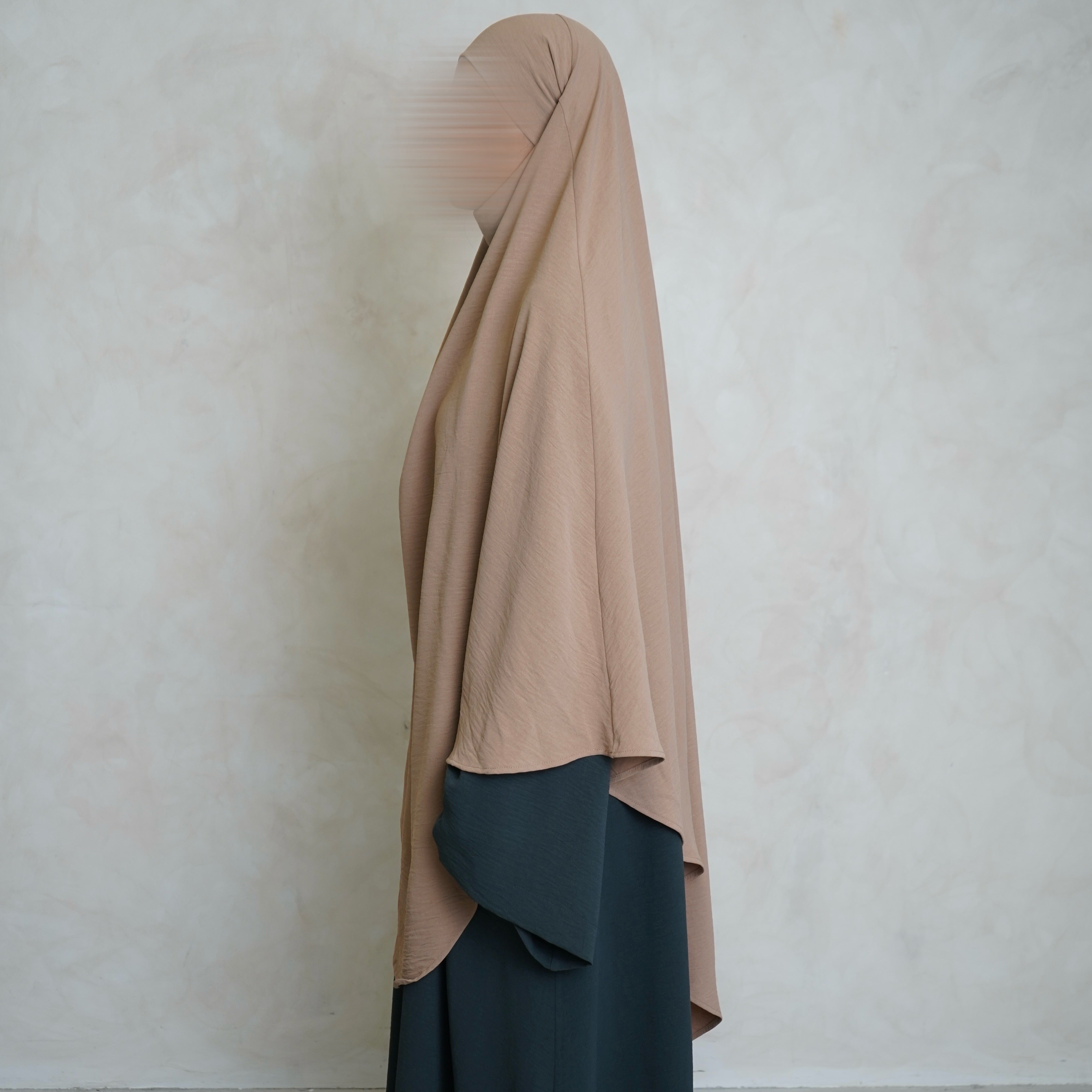 Cream Crepe Khimar with Niqab Ties