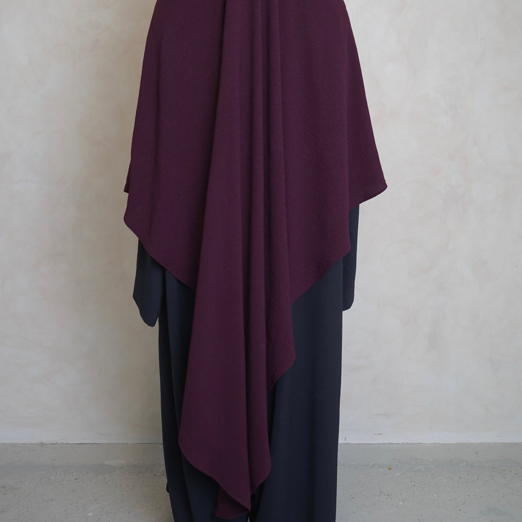 Extra Long Crepe Burgundy Khimar with Niqab Ties