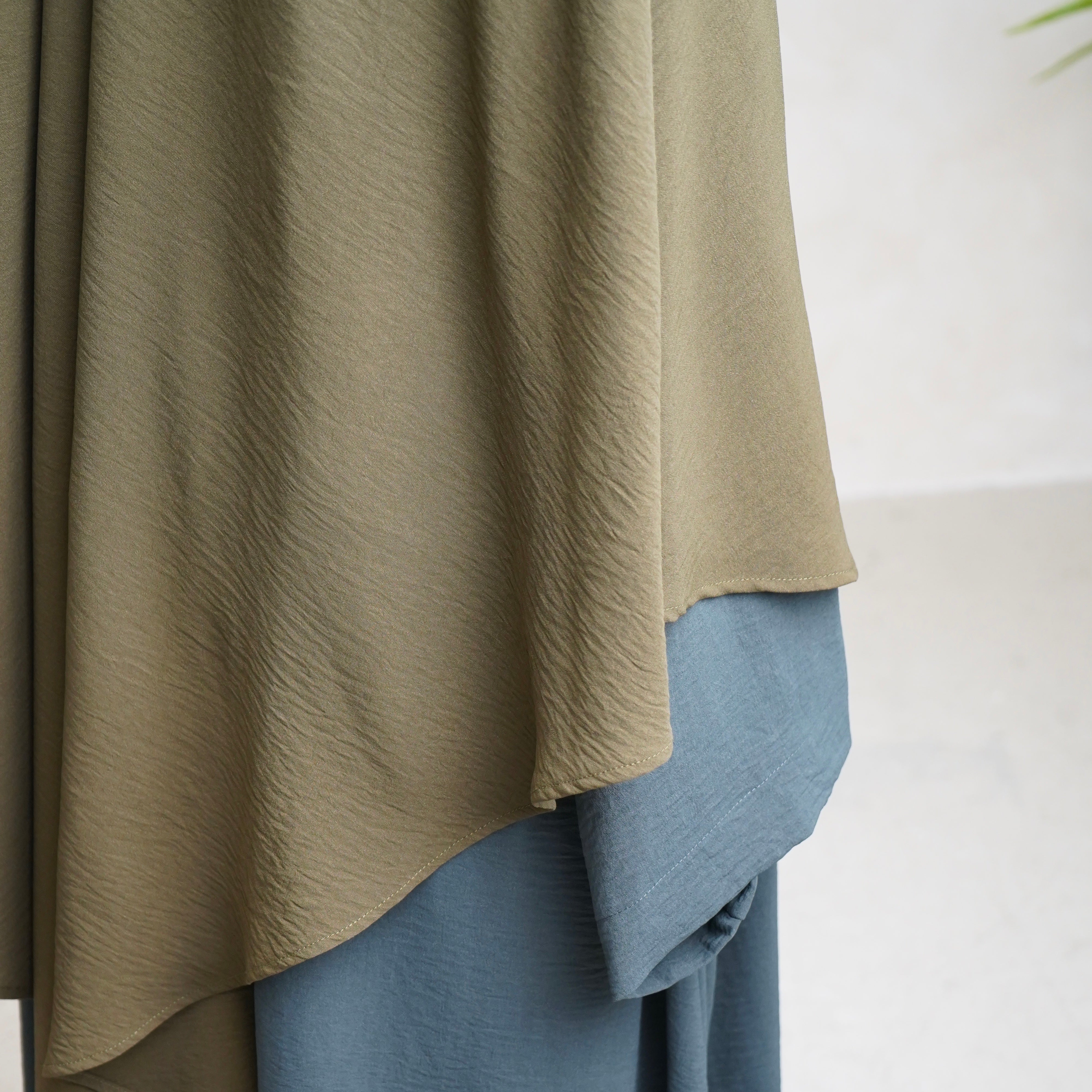 Olive Green Crepe Khimar with Niqab Ties