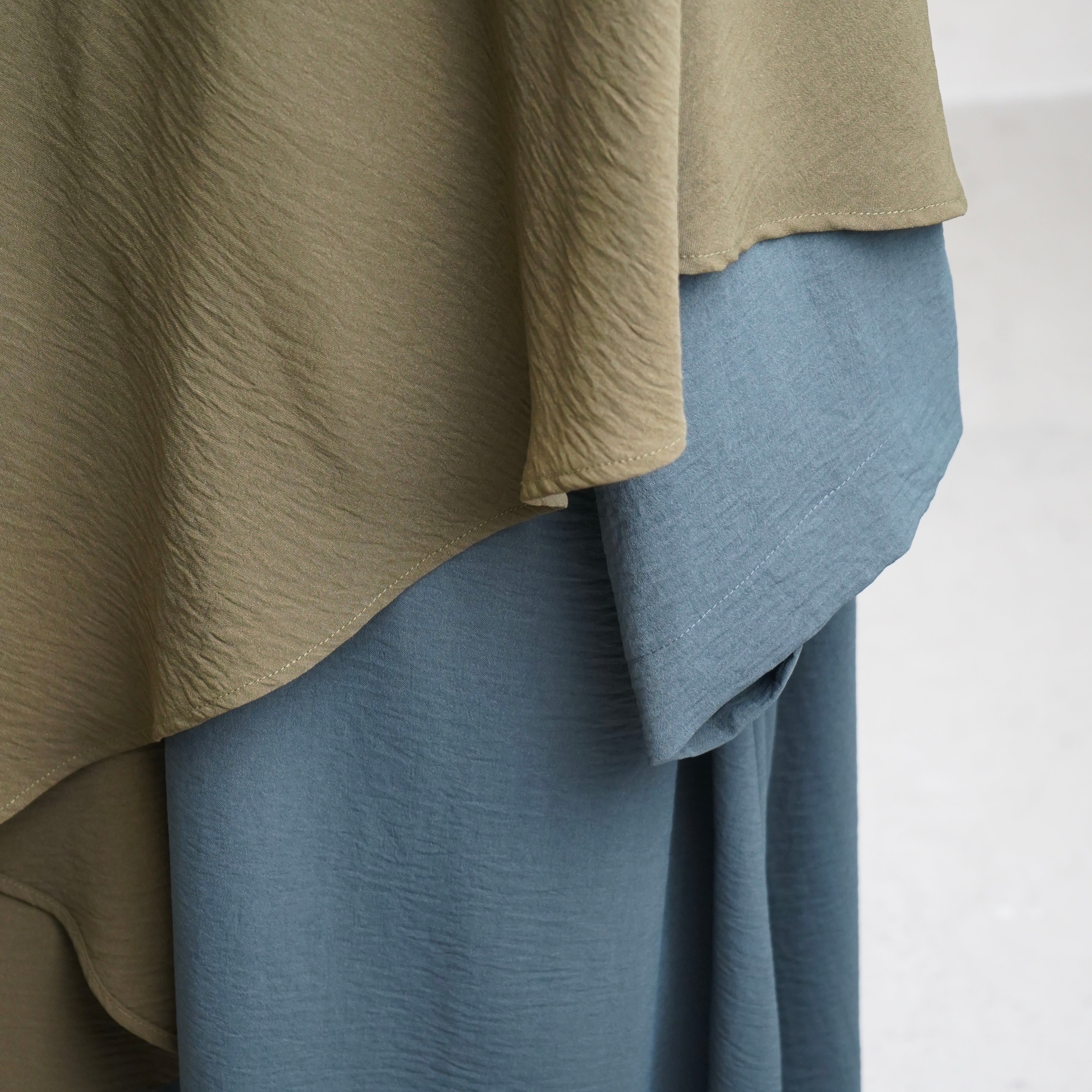 Olive Green Crepe Khimar with Niqab Ties