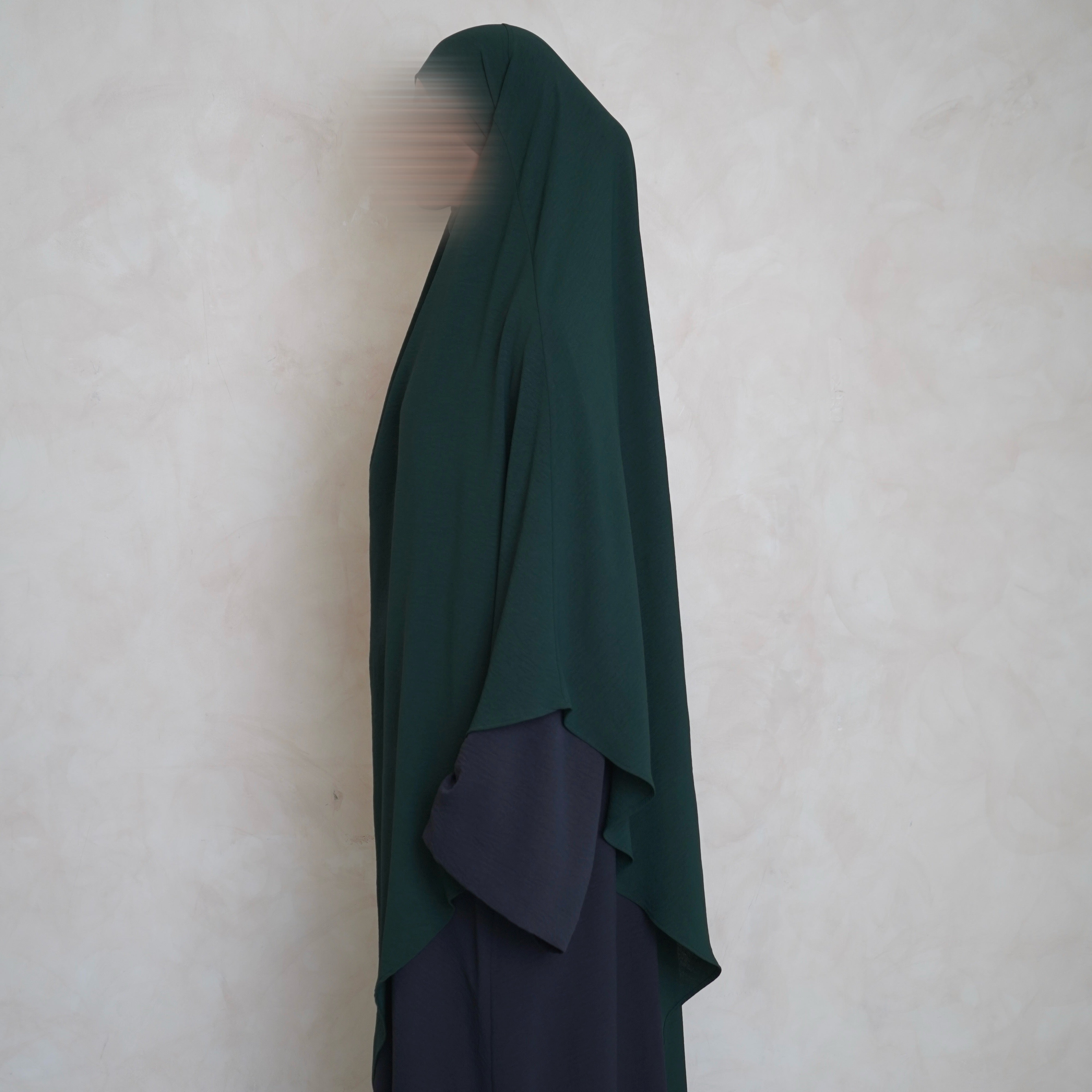 Extra Long Crepe Bottle Green Khimar with Niqab Ties