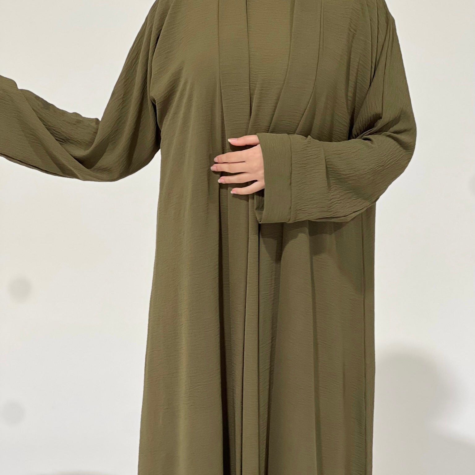 Crepe Abaya Set Olive Green