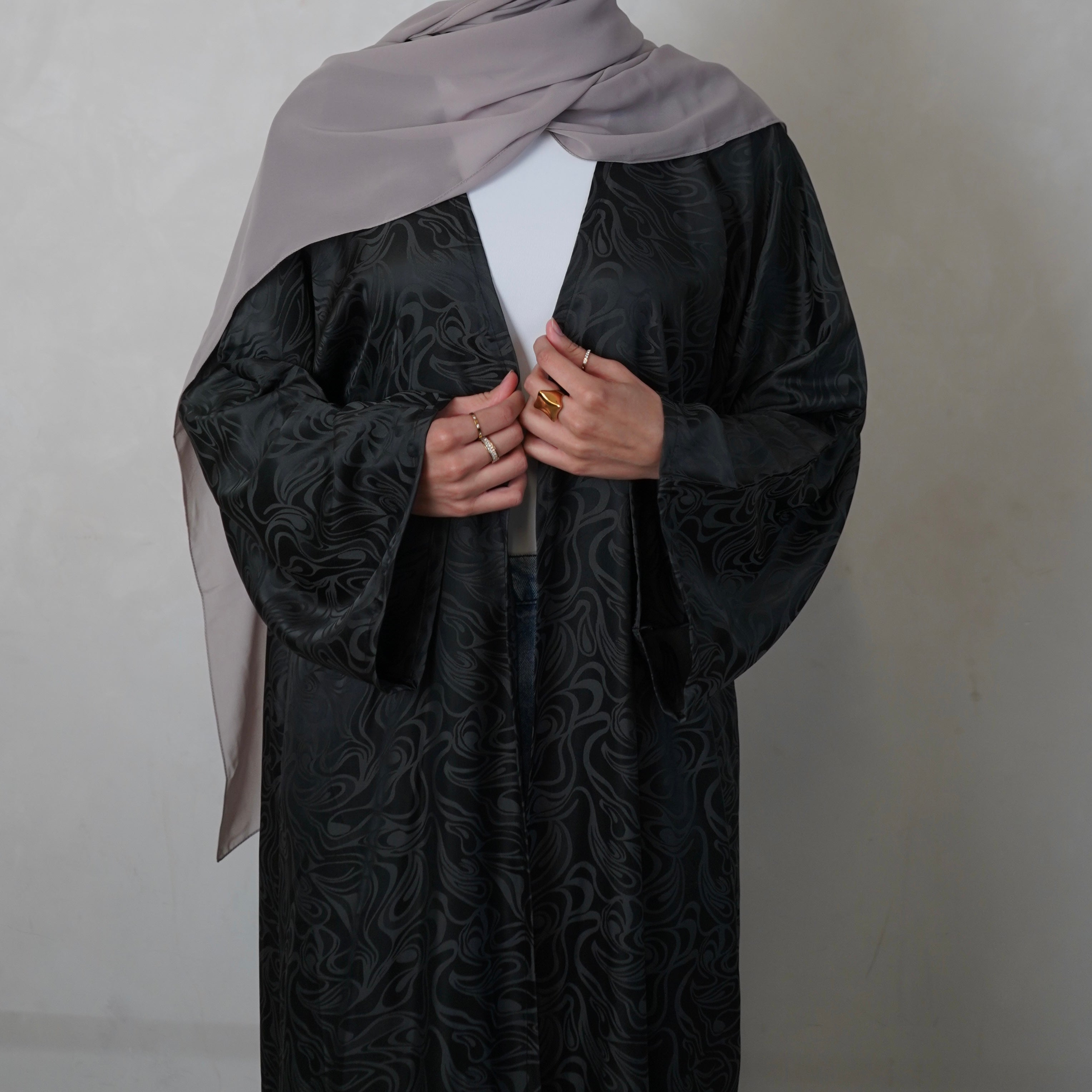 Jacquard Grey Open Abaya