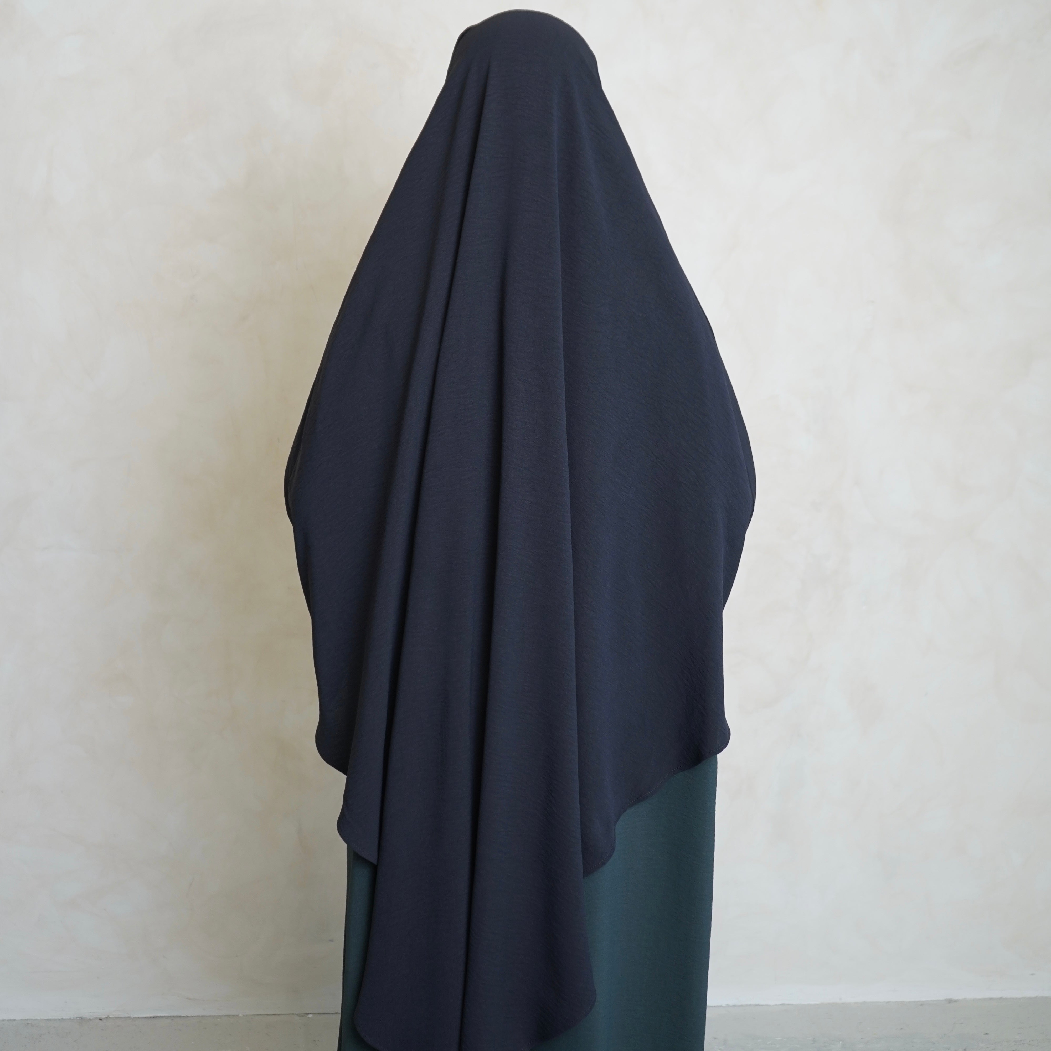 Navy Grey Crepe with Khimar Niqab Ties