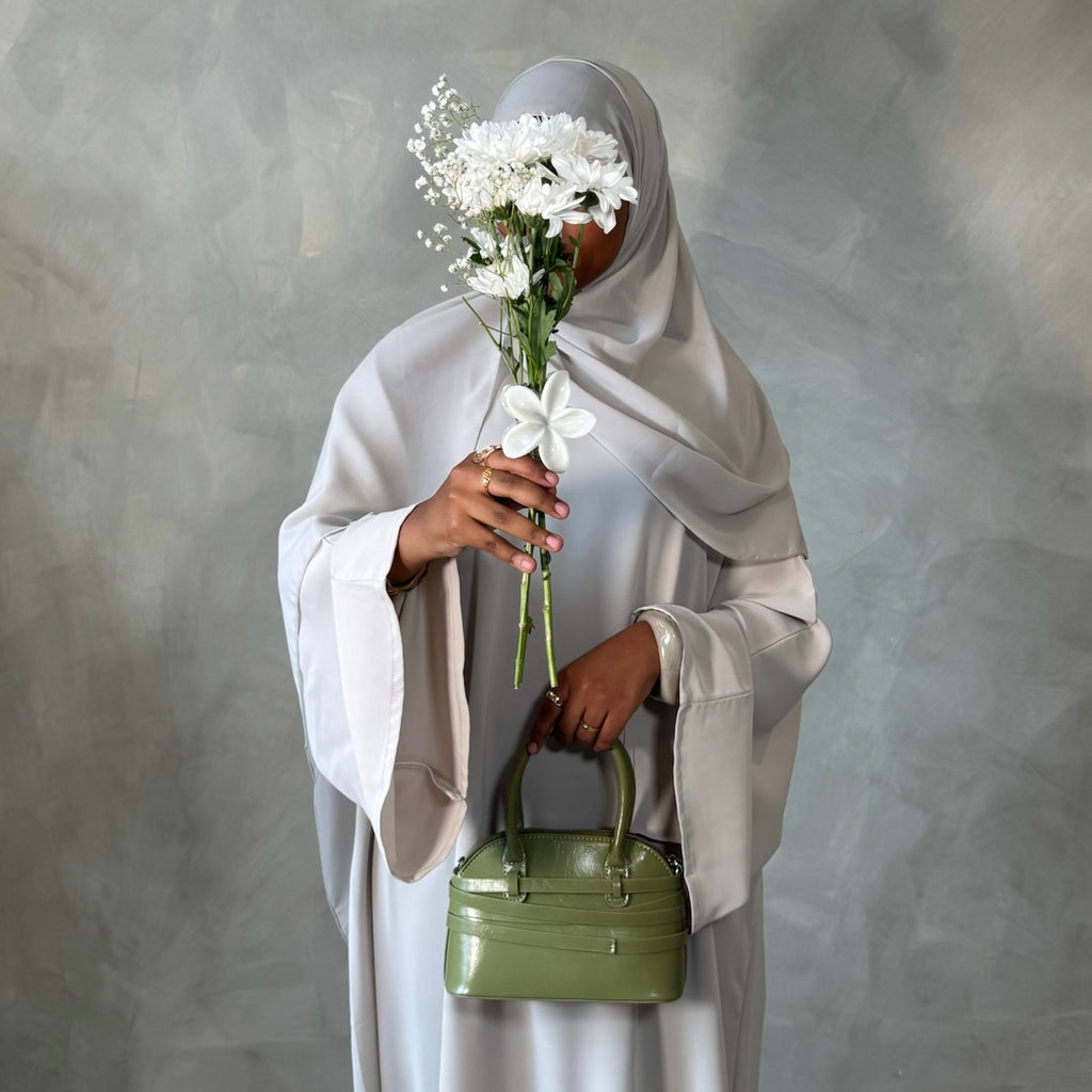 Beige Stone Bell Sleeve Abaya with Sheila Hijab