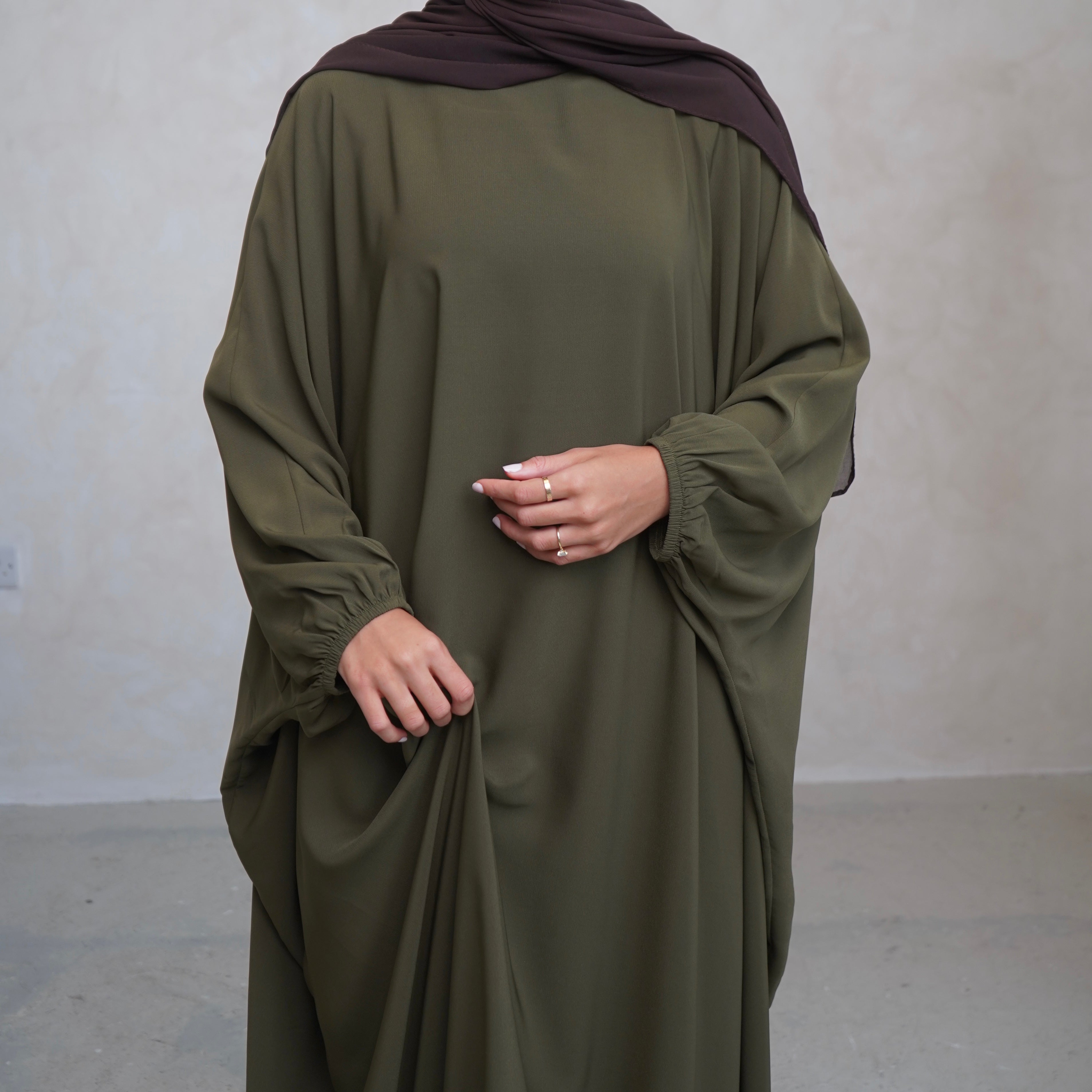 Cuffed Norah Batwing Jilbaya Olive Green