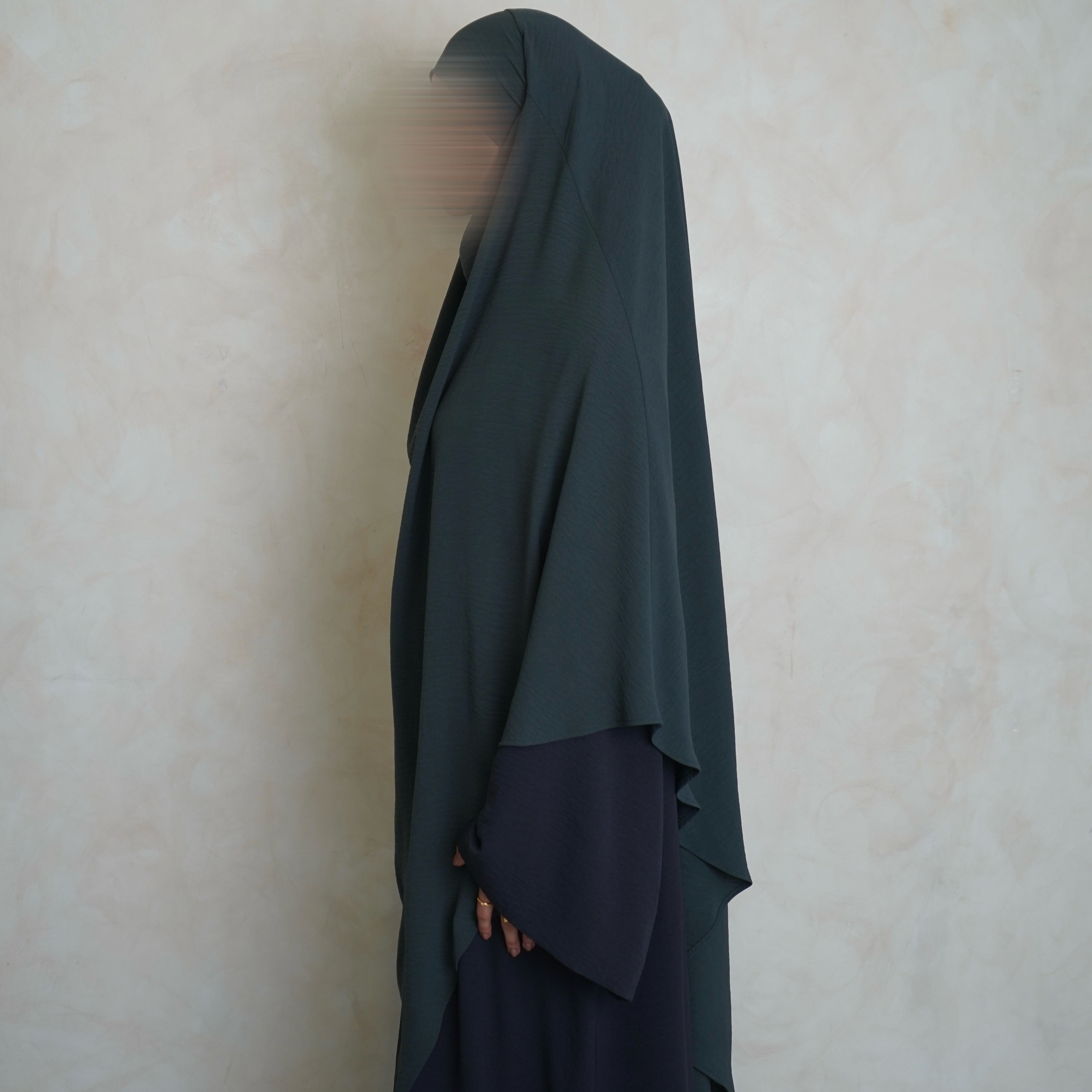 Extra Long Crepe Teal Khimar with Niqab Ties