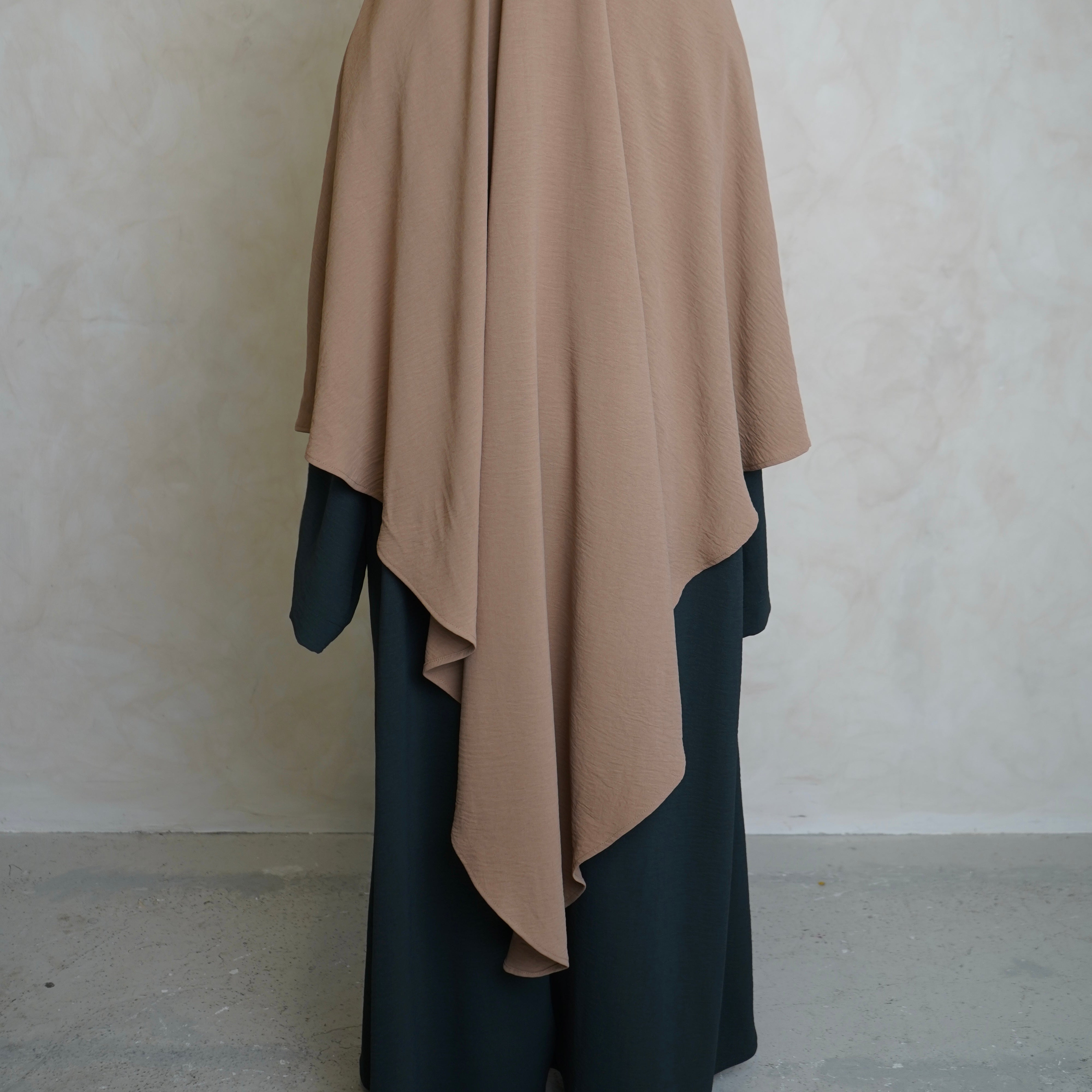 Extra Long Crepe Cream Khimar with Niqab Ties