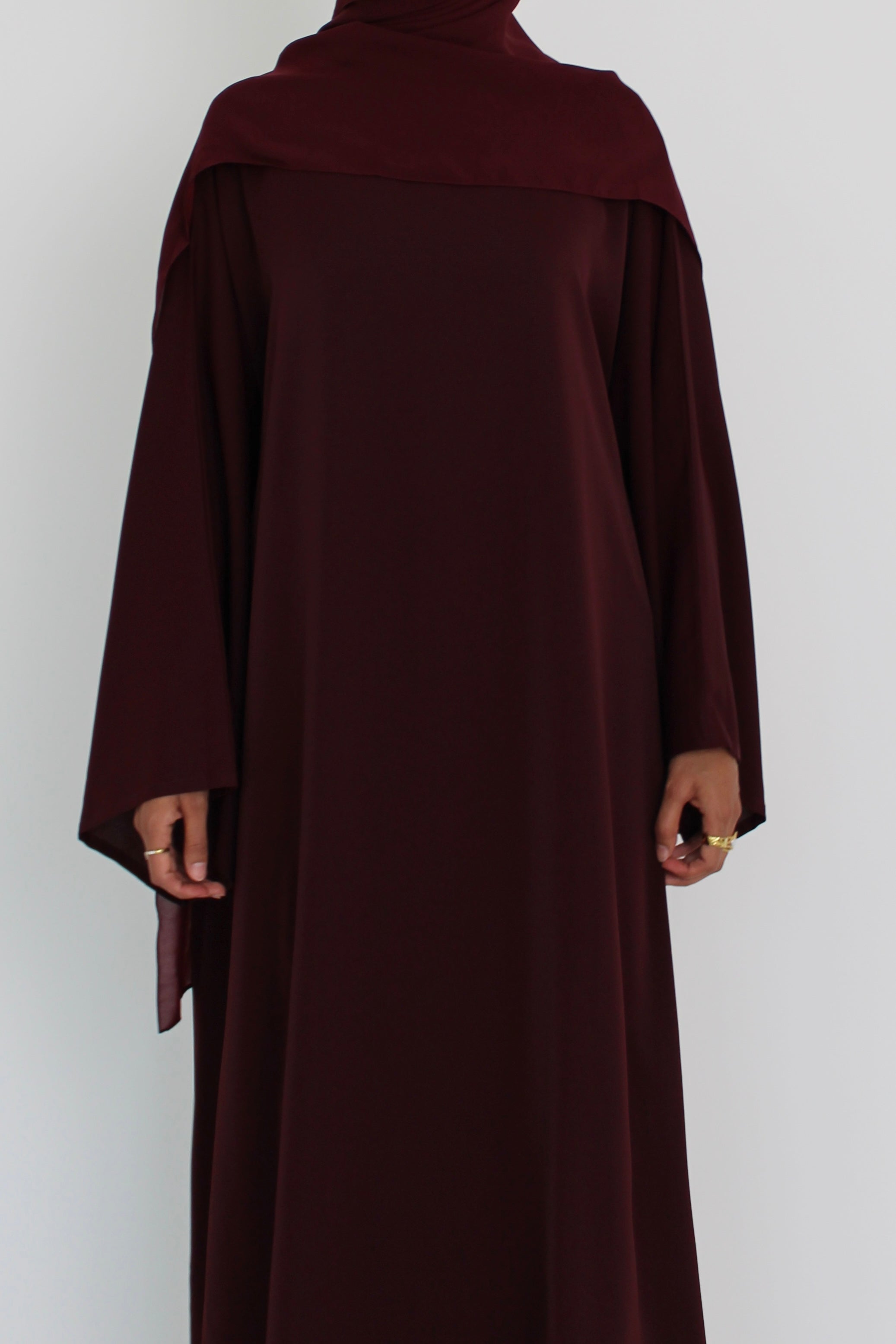 Deep Maroon Signature Bell Sleeve Abaya with hijab