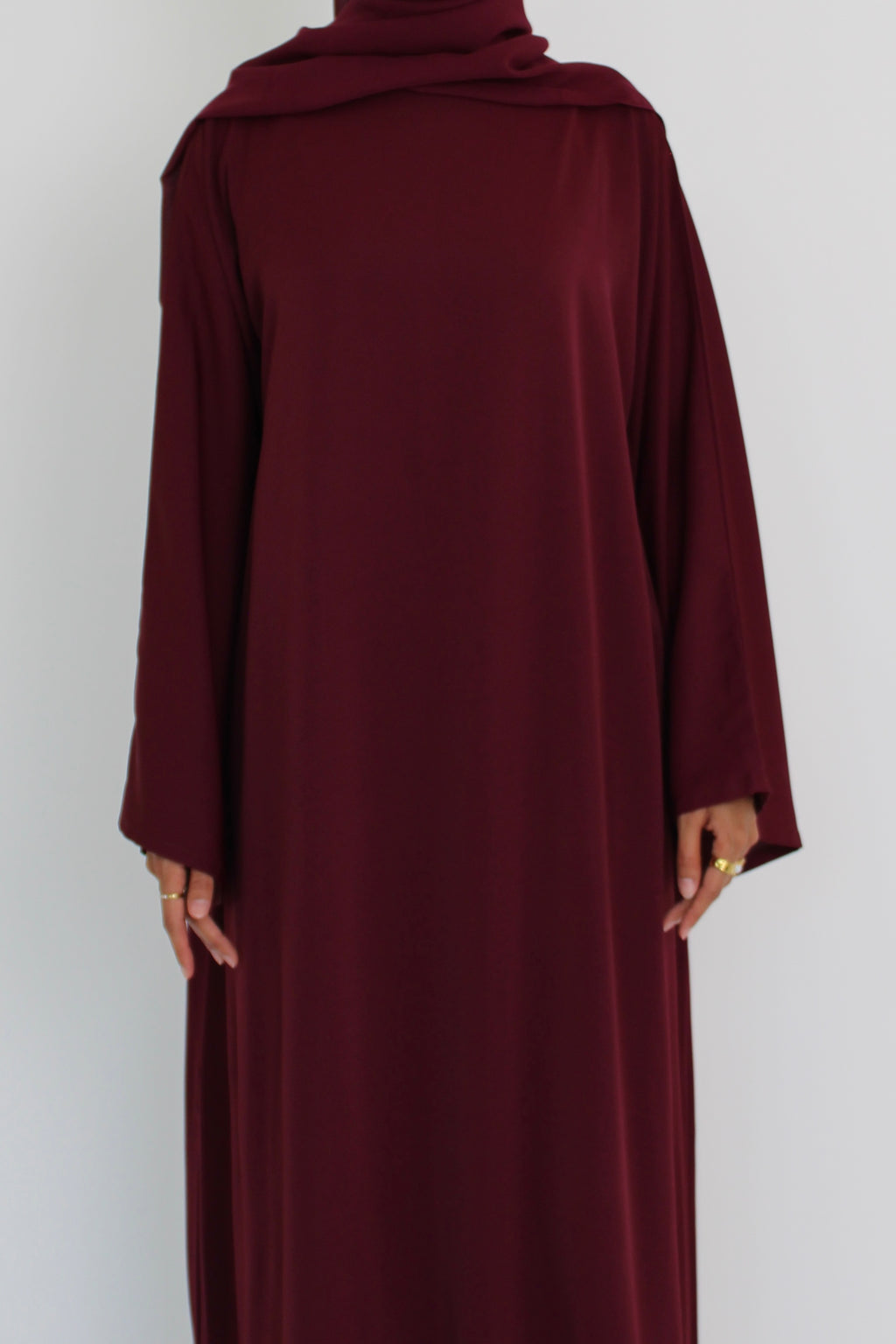 Wine Red Signature Bell Sleeve Abaya with hijab