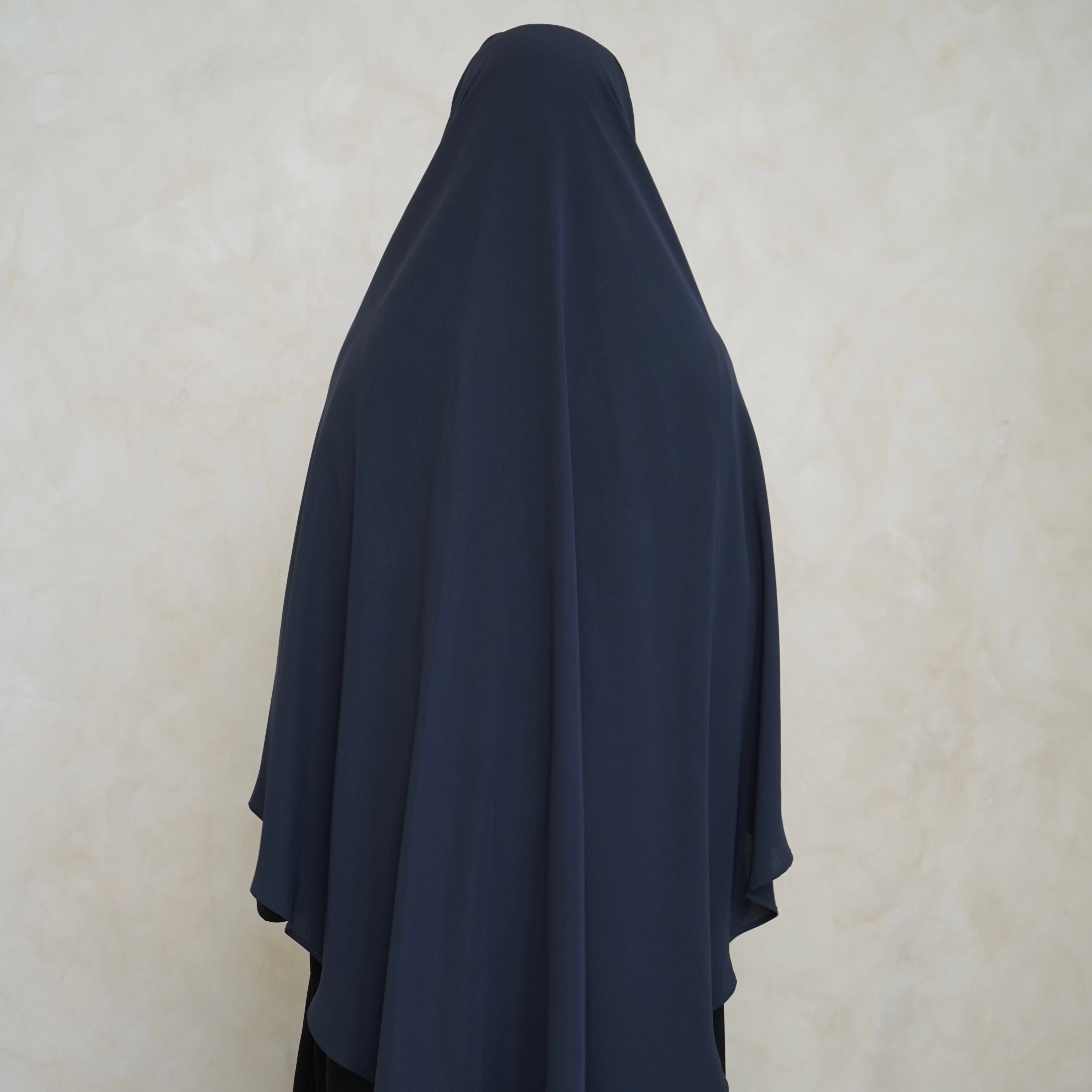 Extra Long Navy Grey Khimar with Niqab Ties