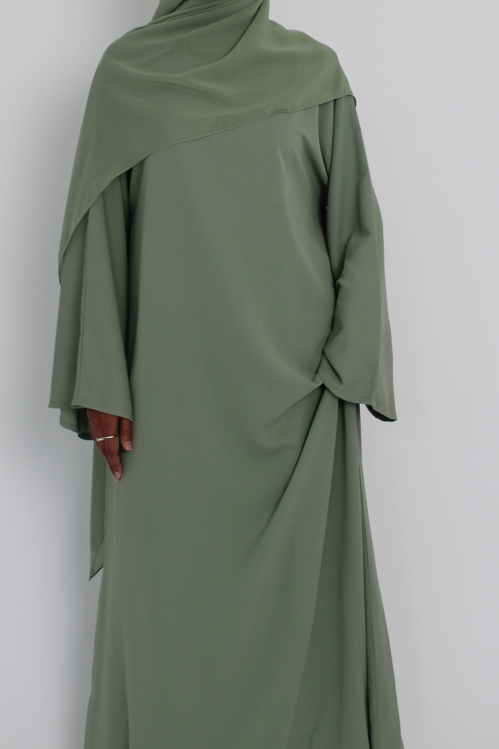 Sage Mist Bell Sleeve Abaya with hijab