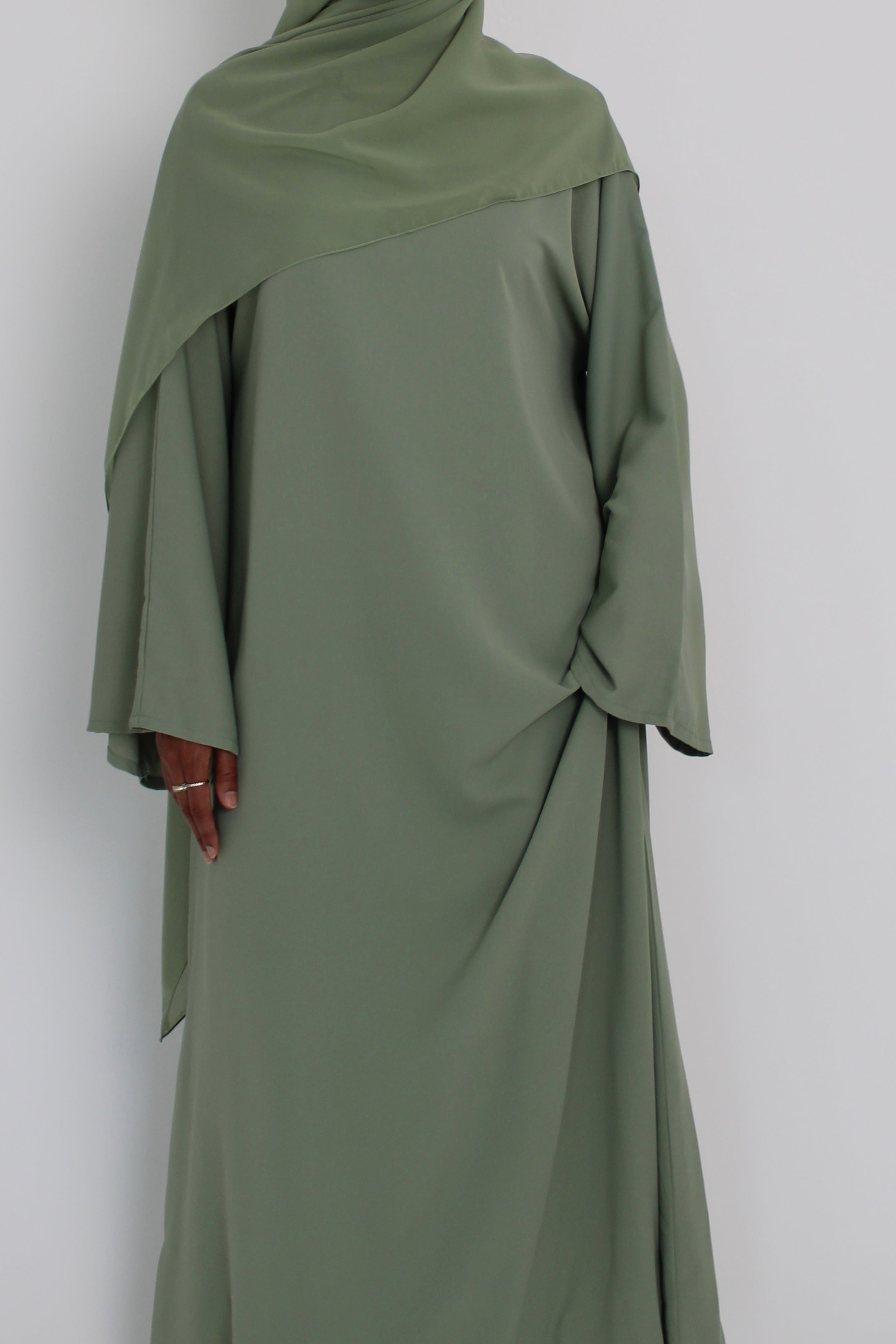 Sage Mist Bell Sleeve Abaya with hijab