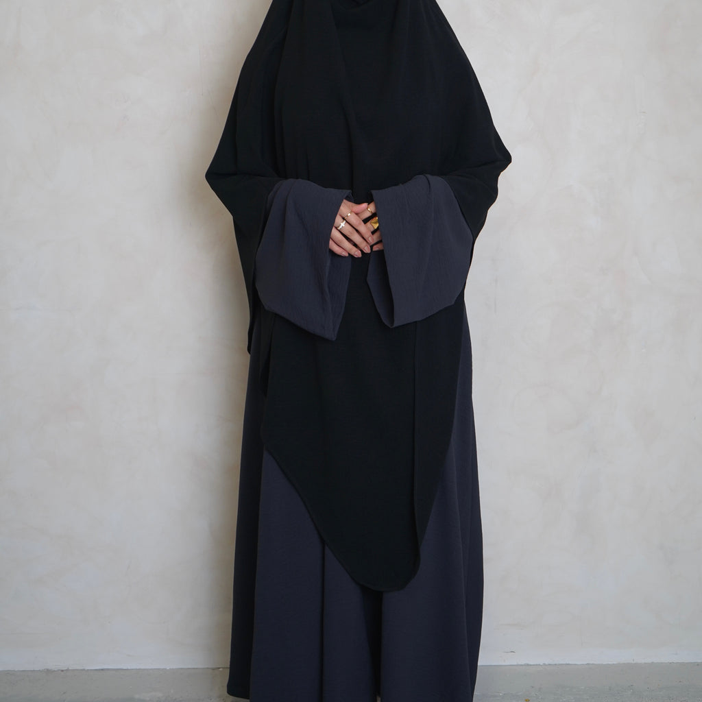 Extra Long Crepe Black Khimar with Niqab Ties