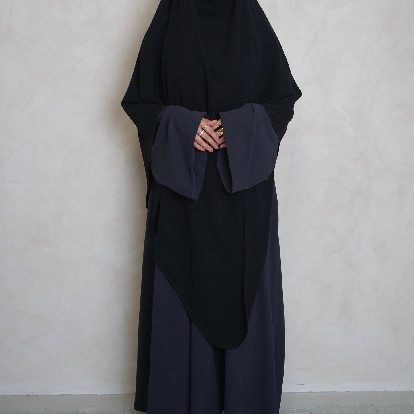 Extra Long Crepe Black Khimar with Niqab Ties