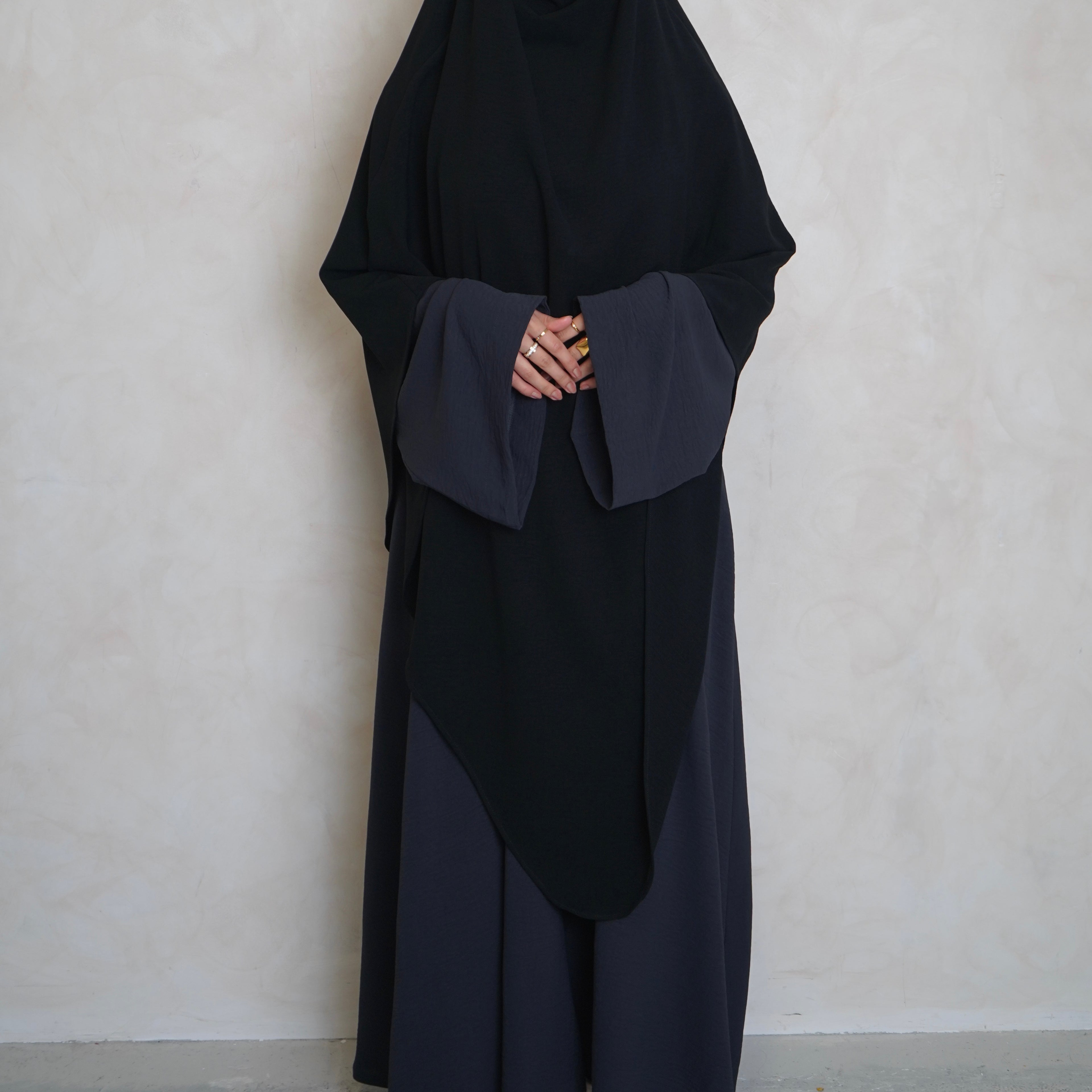 Extra Long Crepe Black Khimar with Niqab Ties