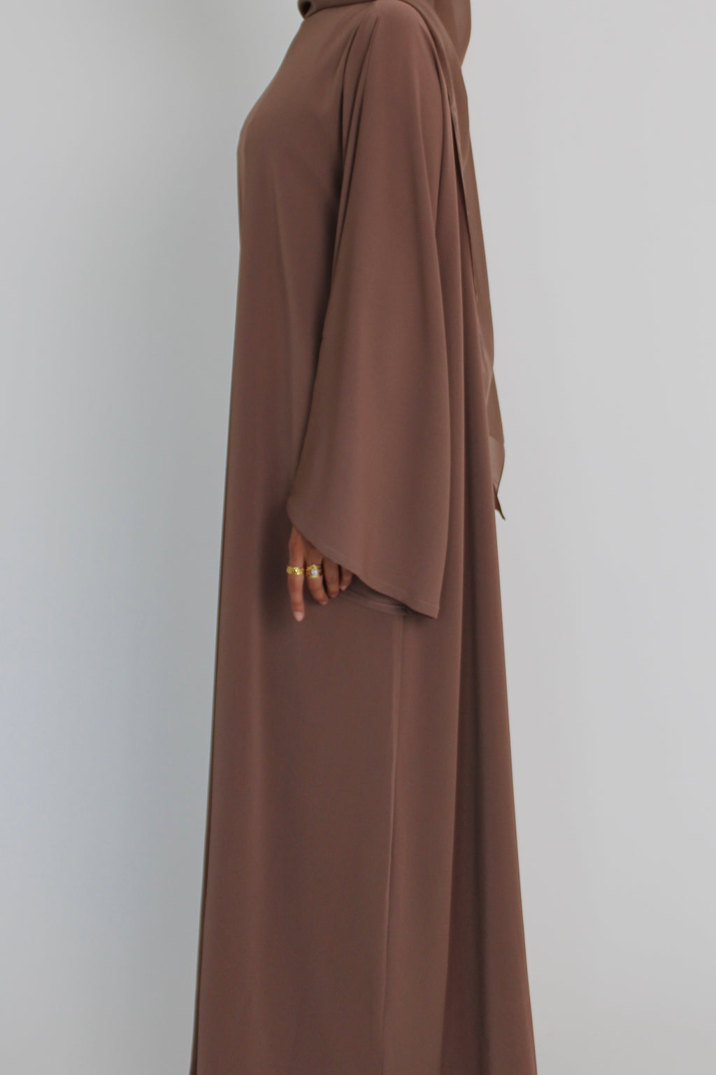 Mocha Brown Signature Bell Sleeve Abaya with hijab
