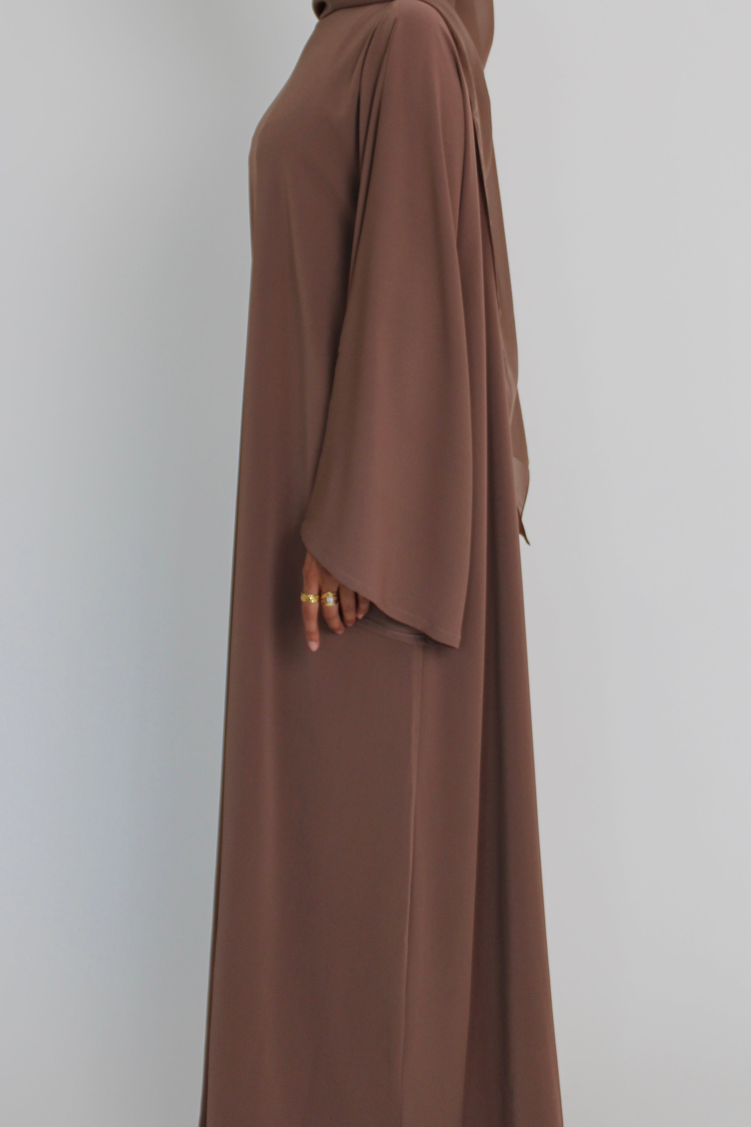 Mocha Brown Signature Bell Sleeve Abaya with hijab