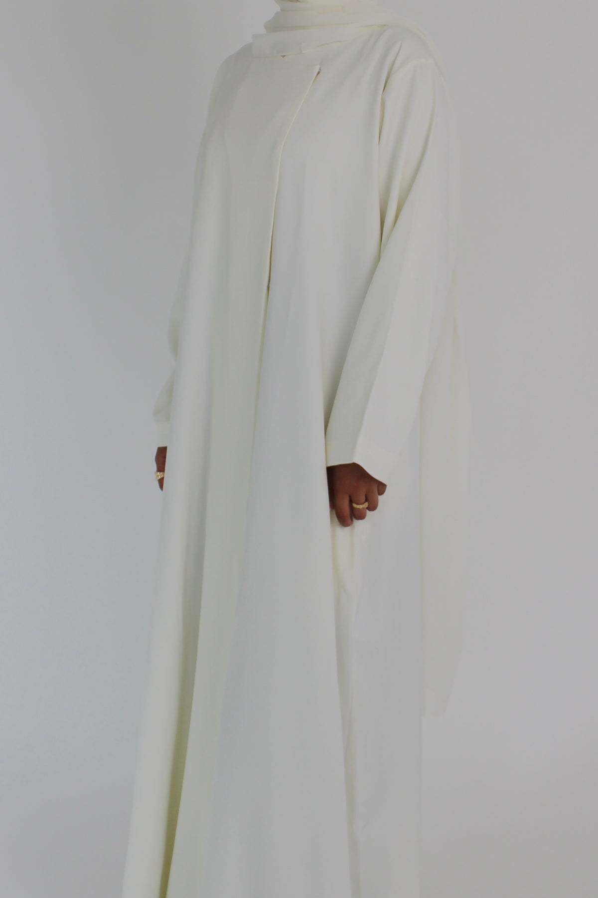 Ivory Draped Coat with Matching Sheila Hijab