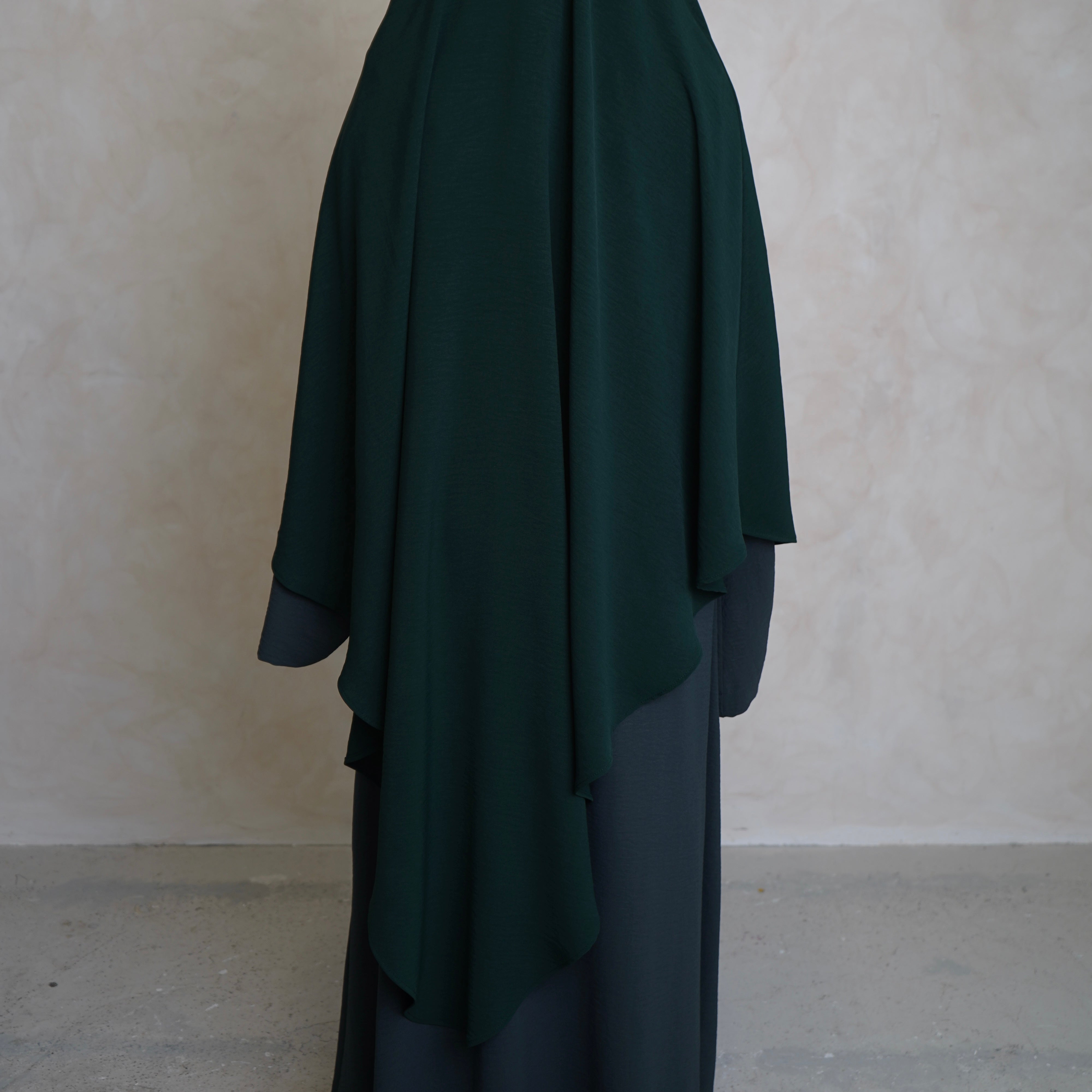 Extra Long Crepe Bottle Green Khimar with Niqab Ties