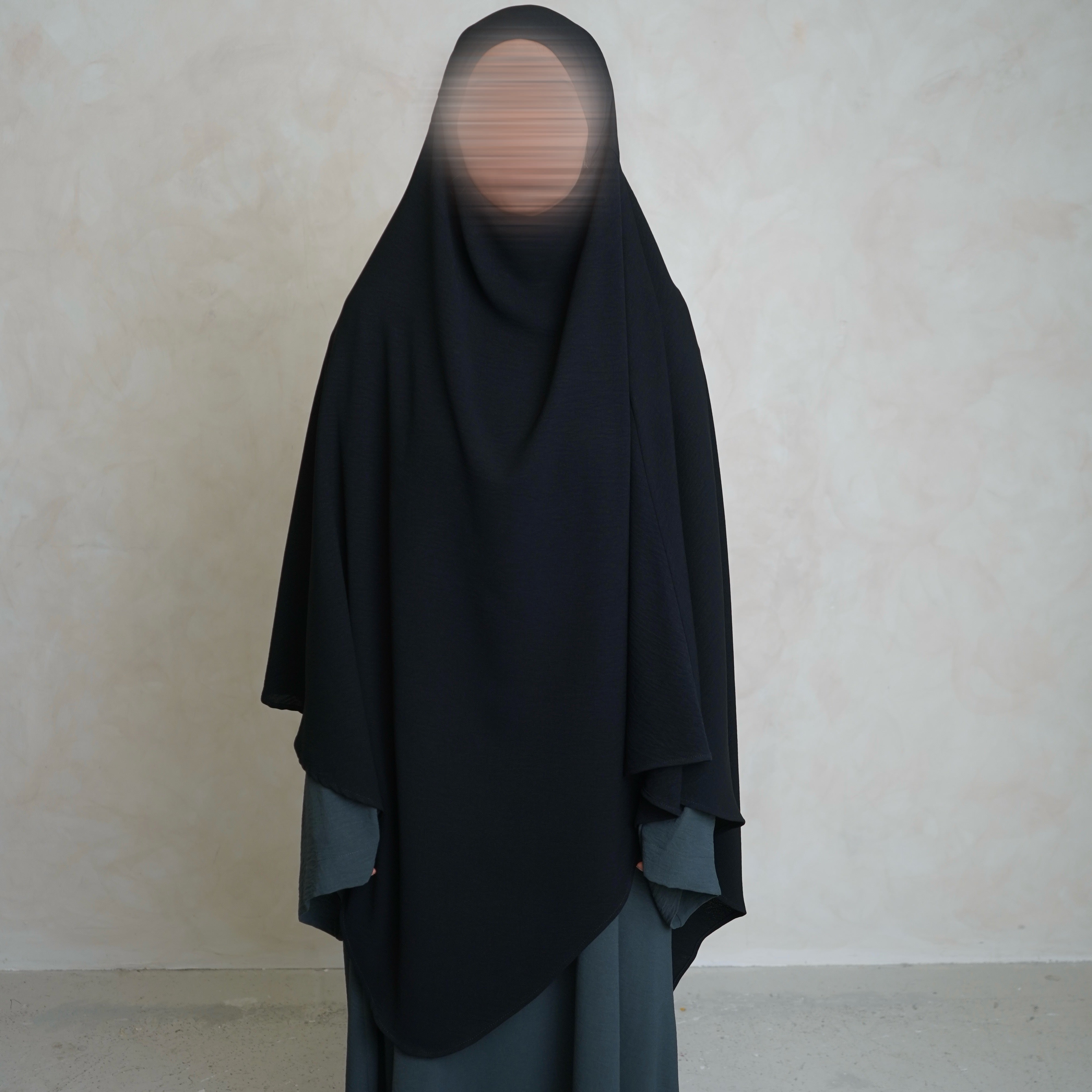 Black Crepe Khimar with Niqab Ties