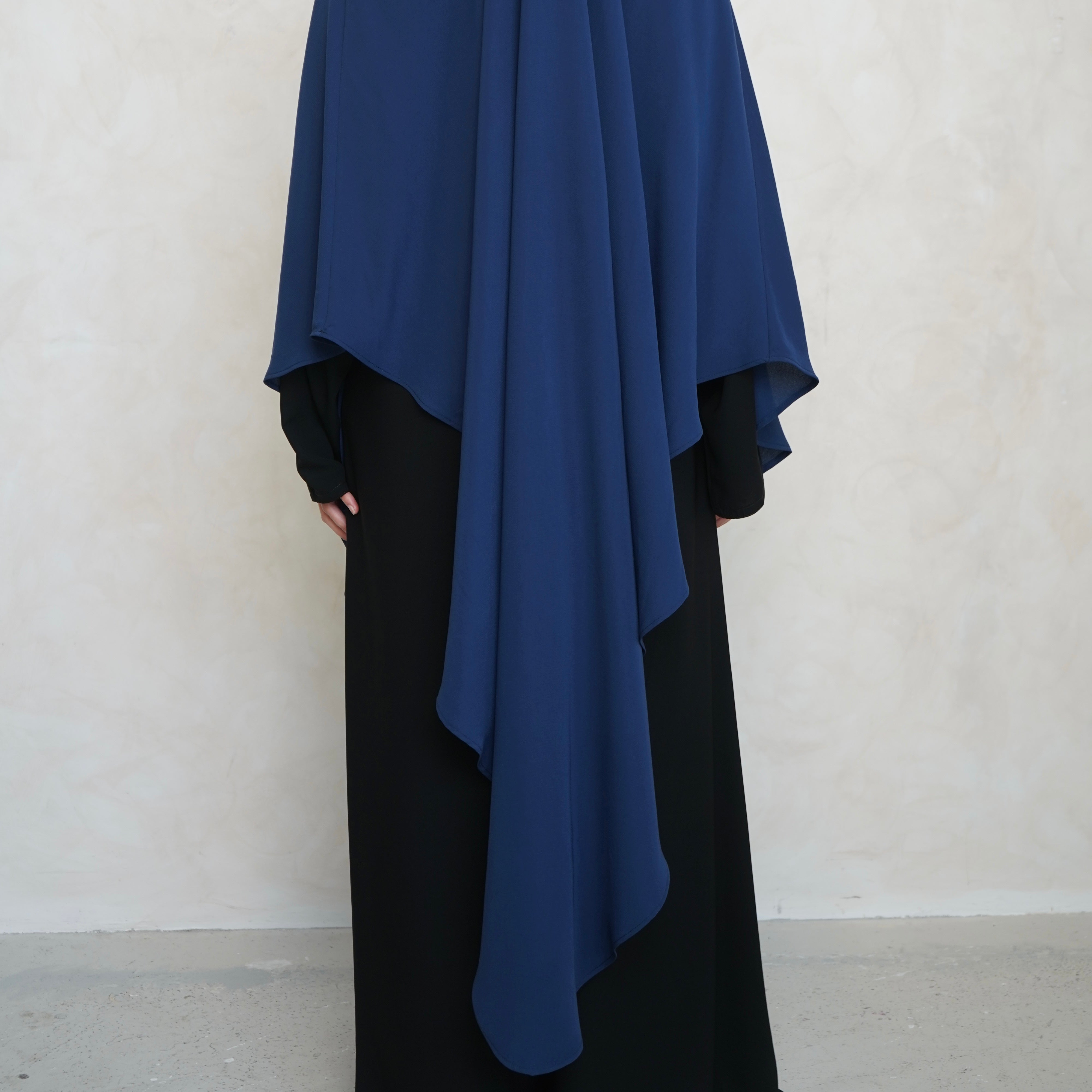 Extra Long Navy Blue Khimar with Niqab Ties