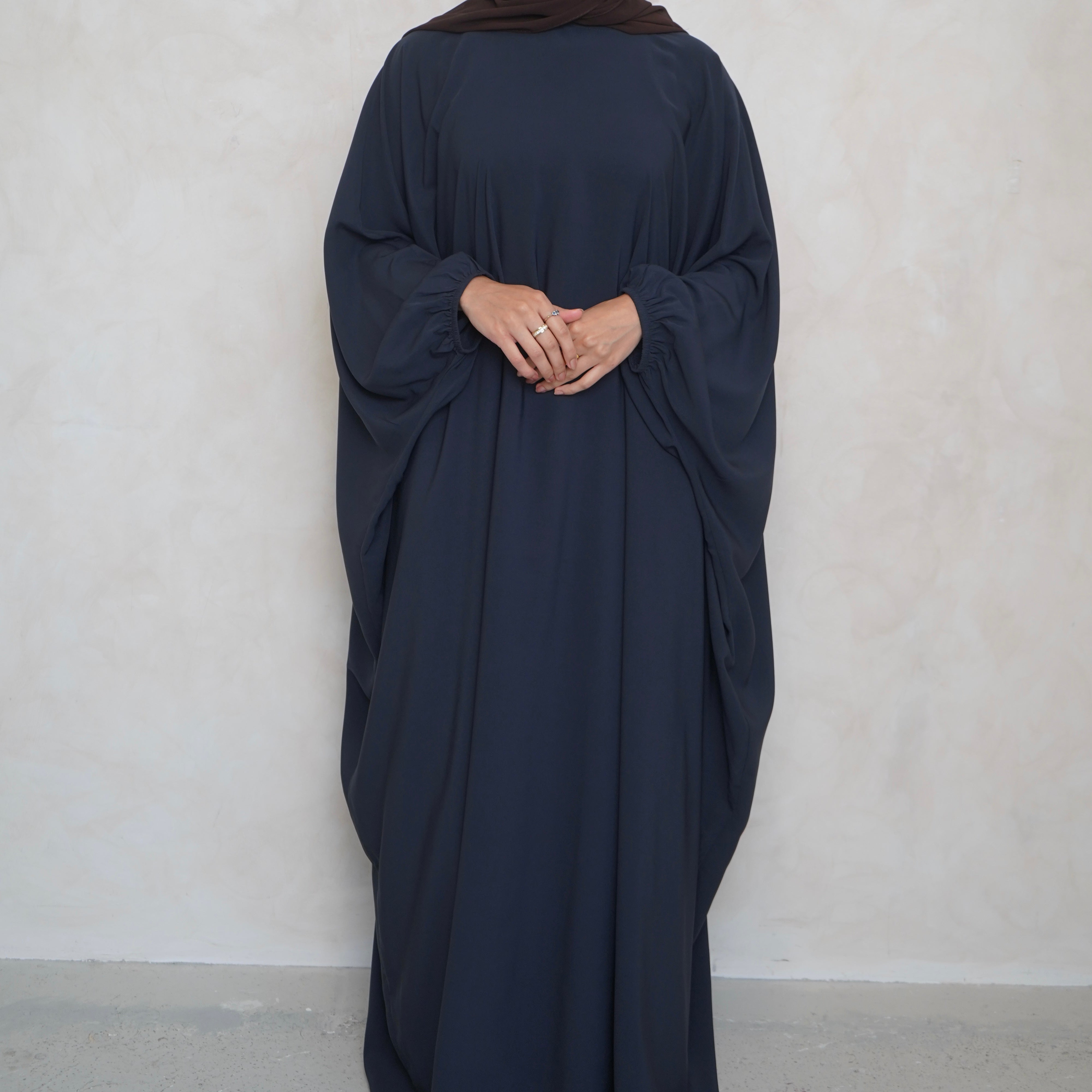 Cuffed Norah Batwing Jilbaya Navy Grey