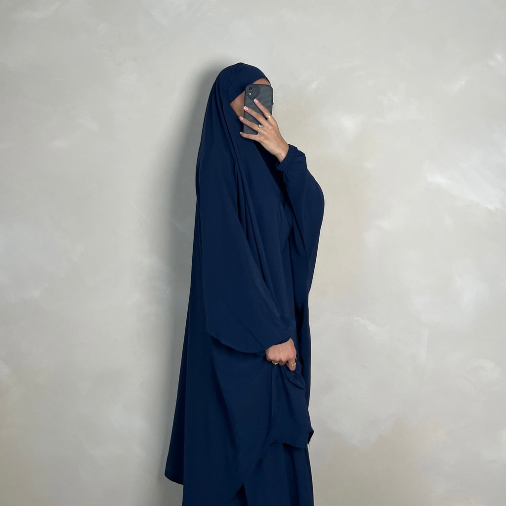 2pc Jilbab with Skirt & Niqab Ties Navy Blue