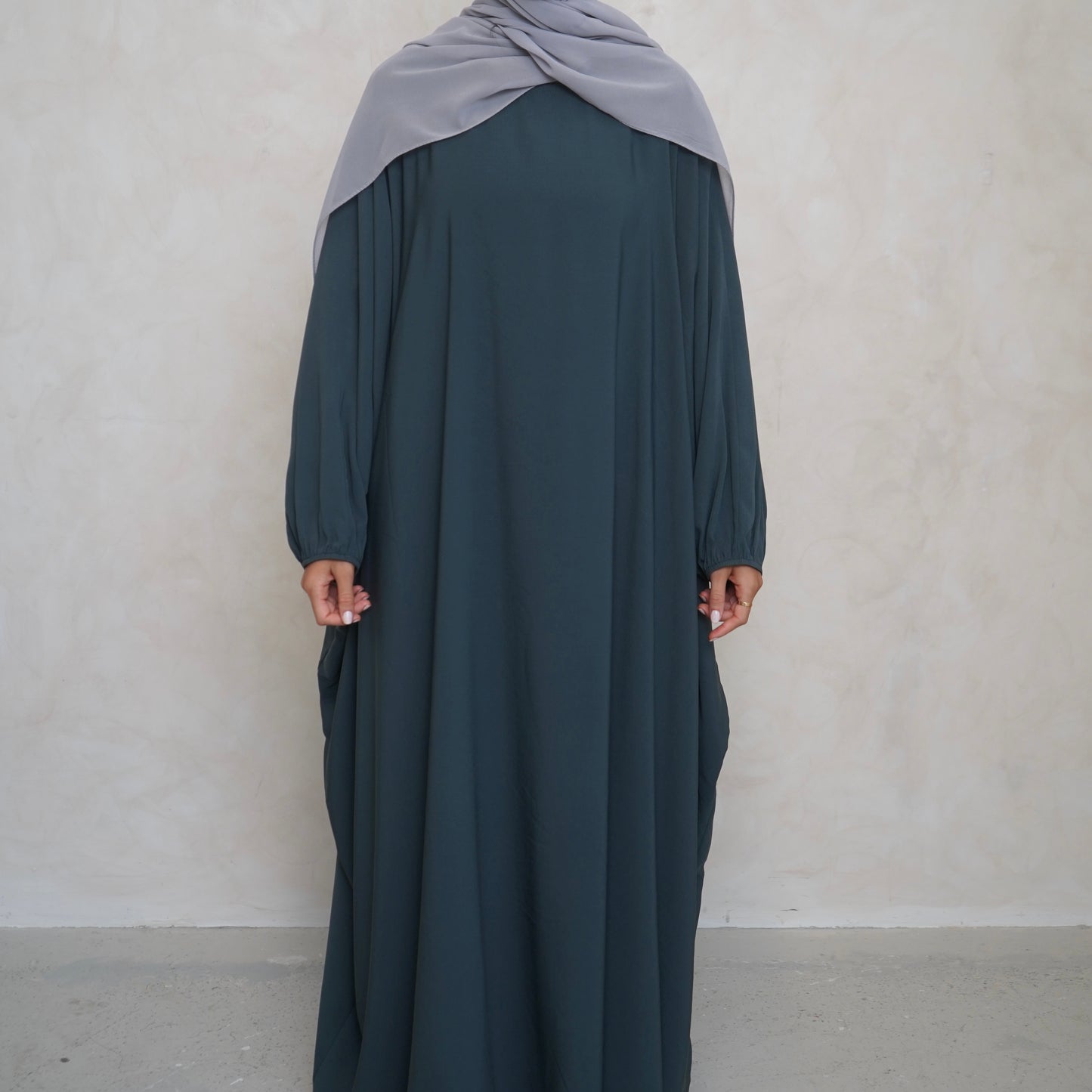 Cuffed Norah Batwing Jilbaya Teal Grey