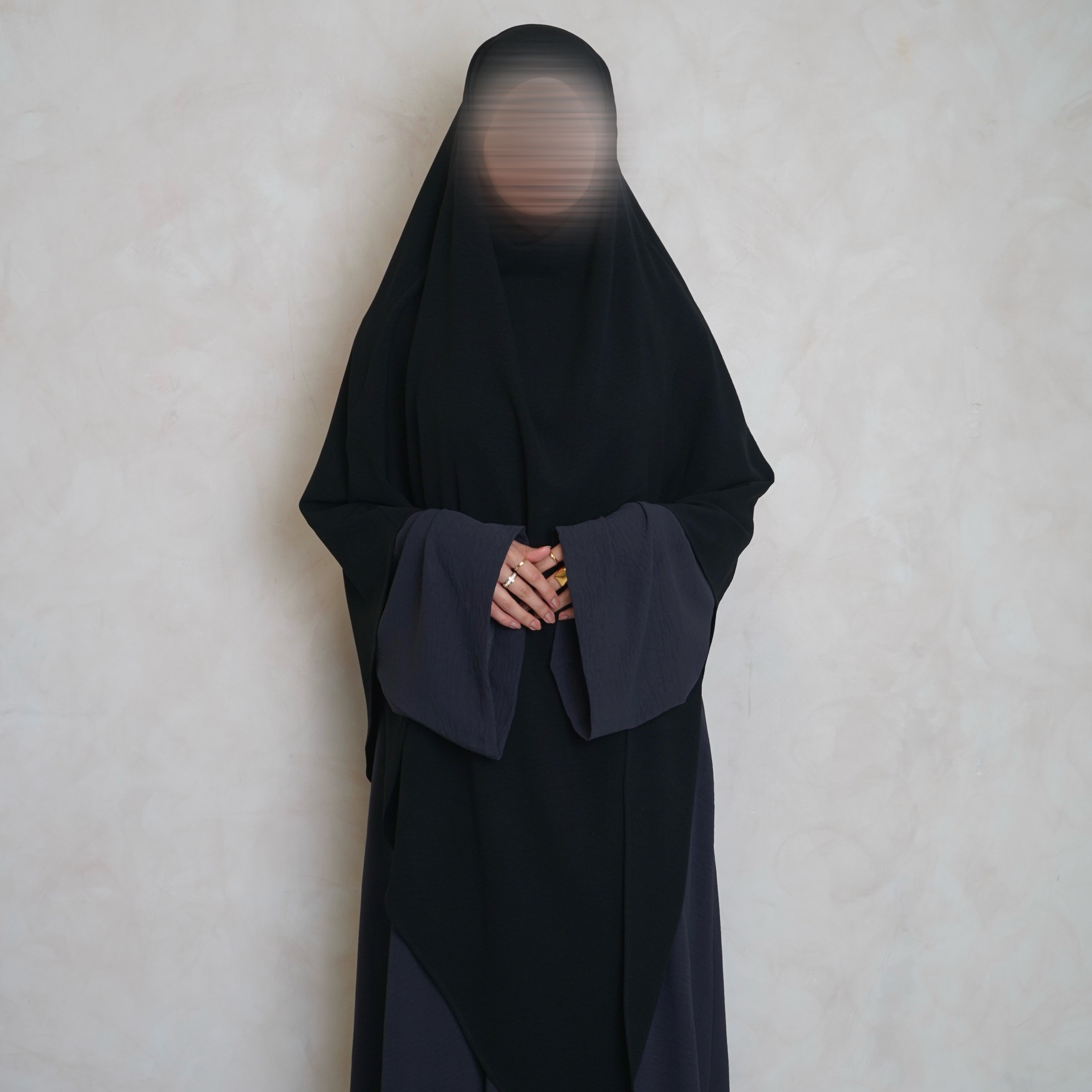 Extra Long Crepe Black Khimar with Niqab Ties