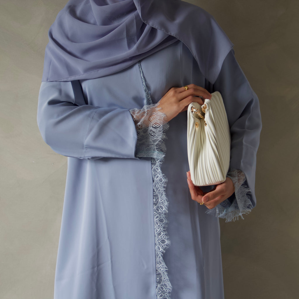 Sky blue laced abaya with sheila scarf