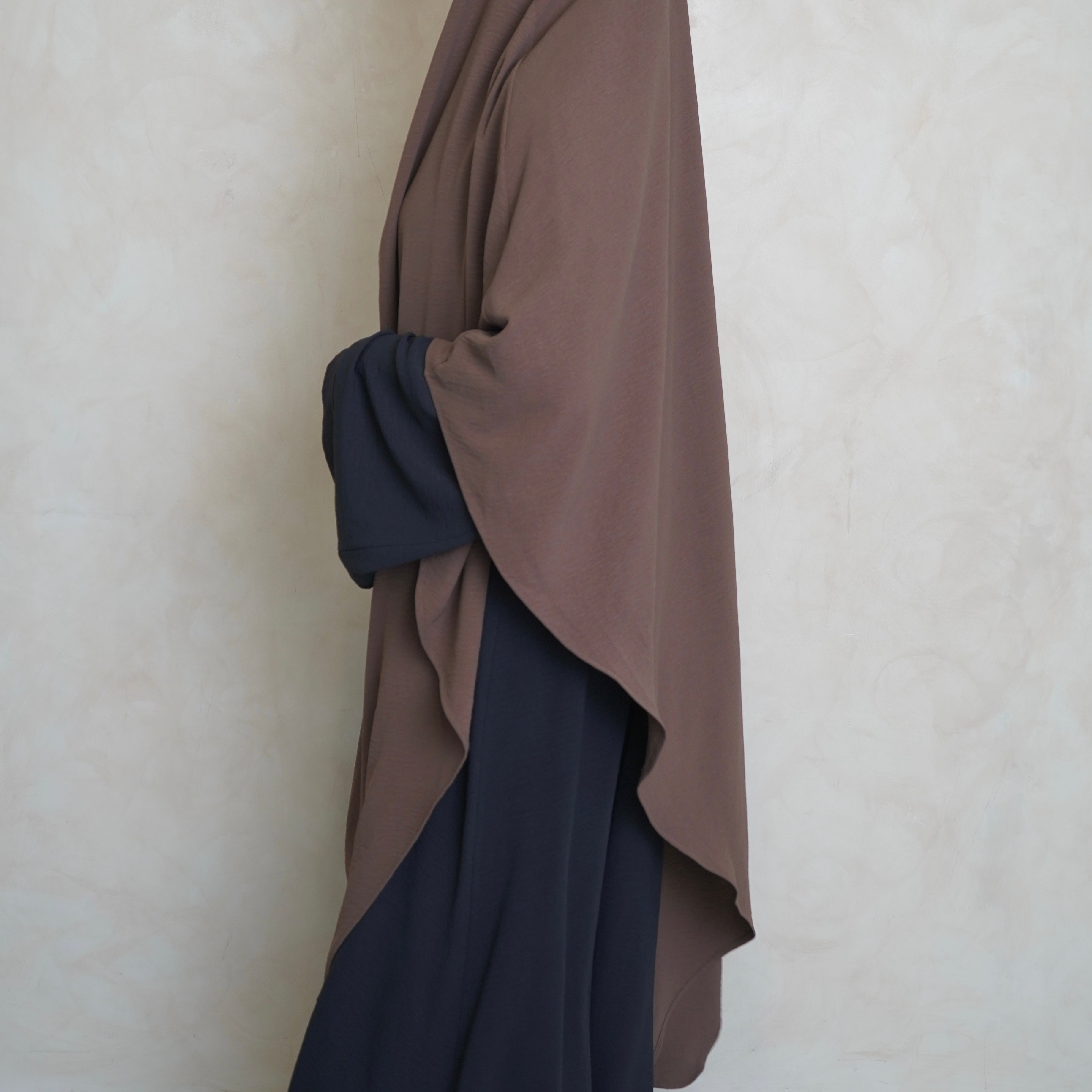 Extra Long Crepe Brown Khimar with Niqab Ties