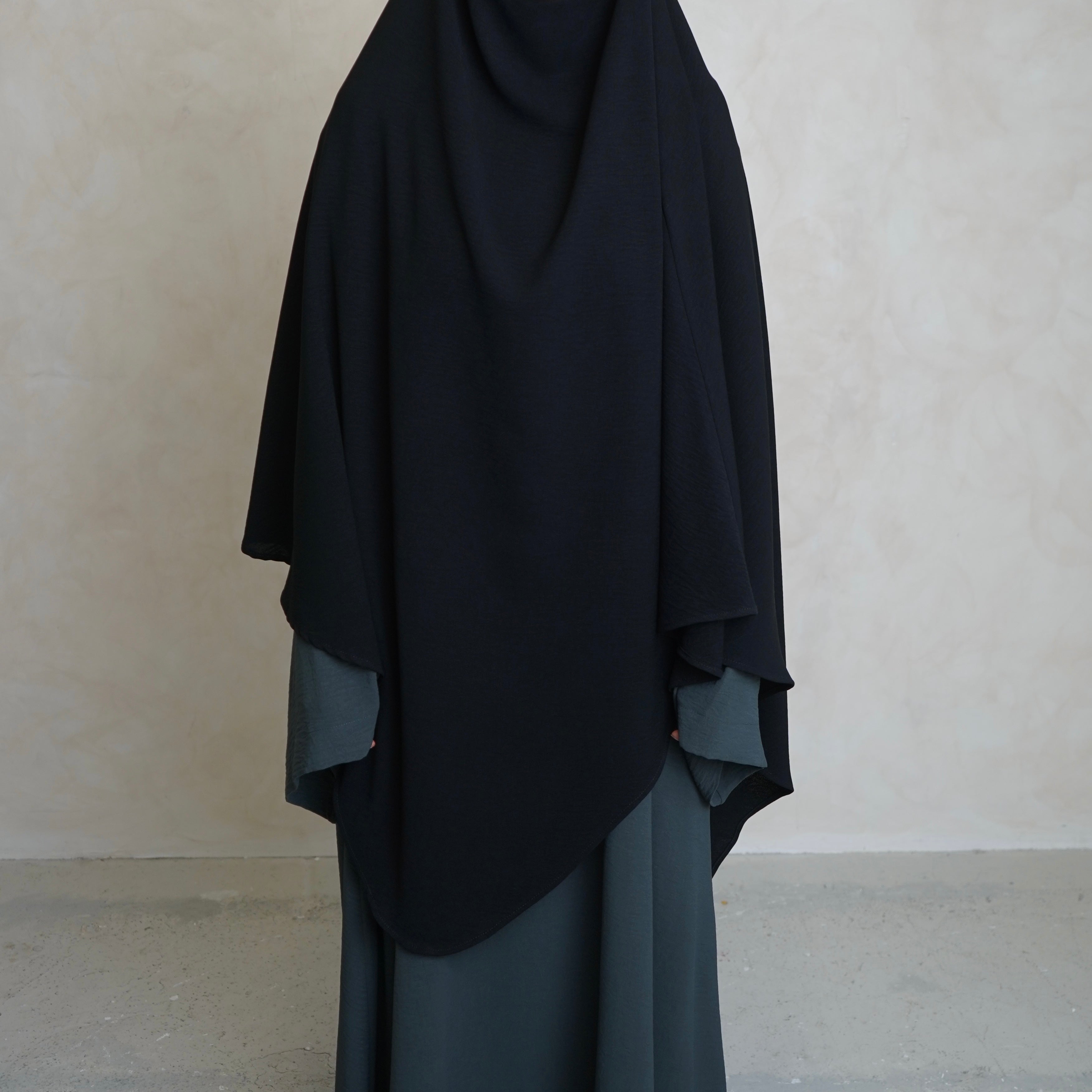 Black Crepe Khimar with Niqab Ties