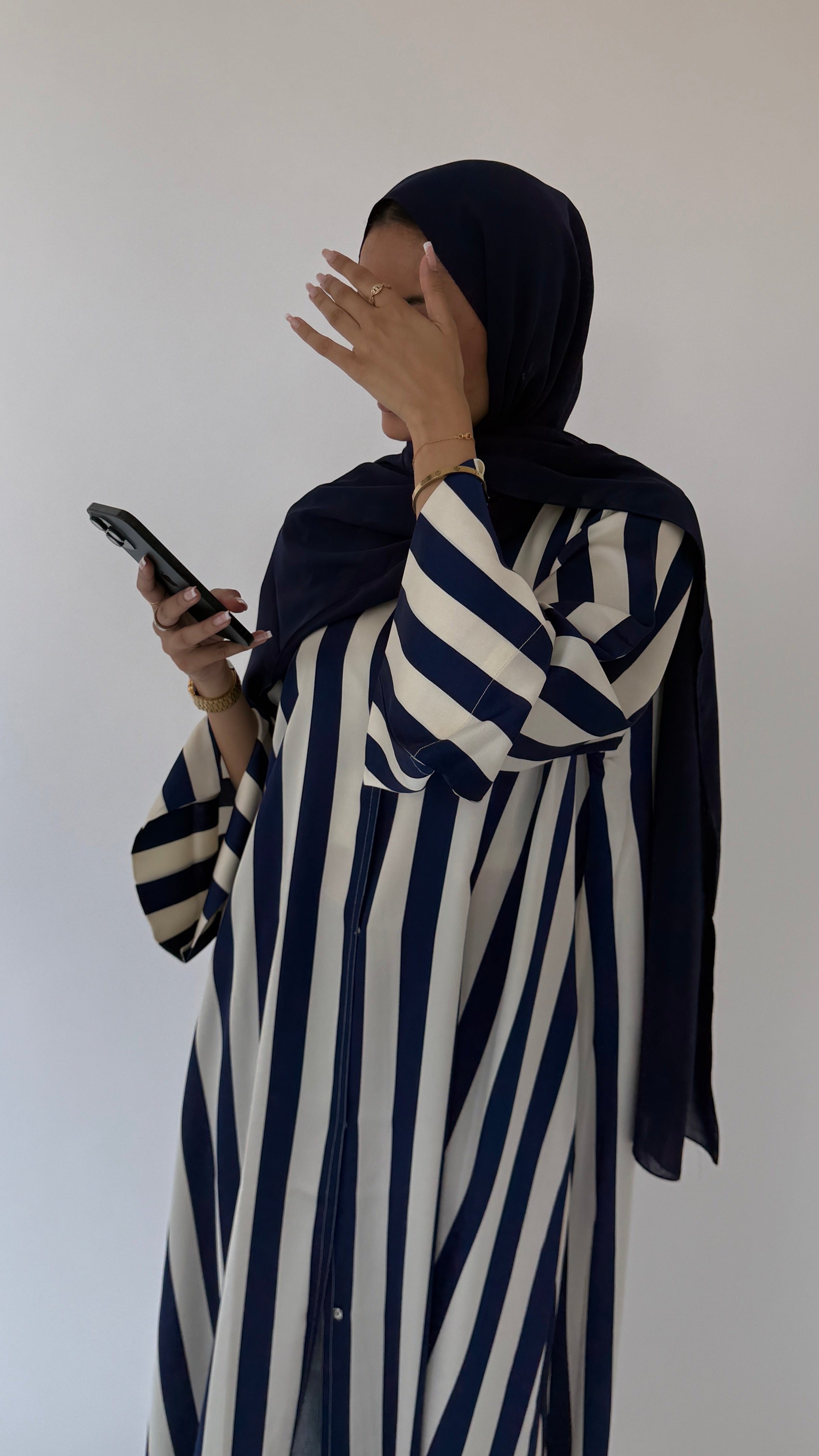 Navy Blue Stripe abaya with matching scarf