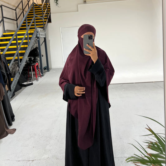 Burgundy Crepe Khimar with Niqab Ties