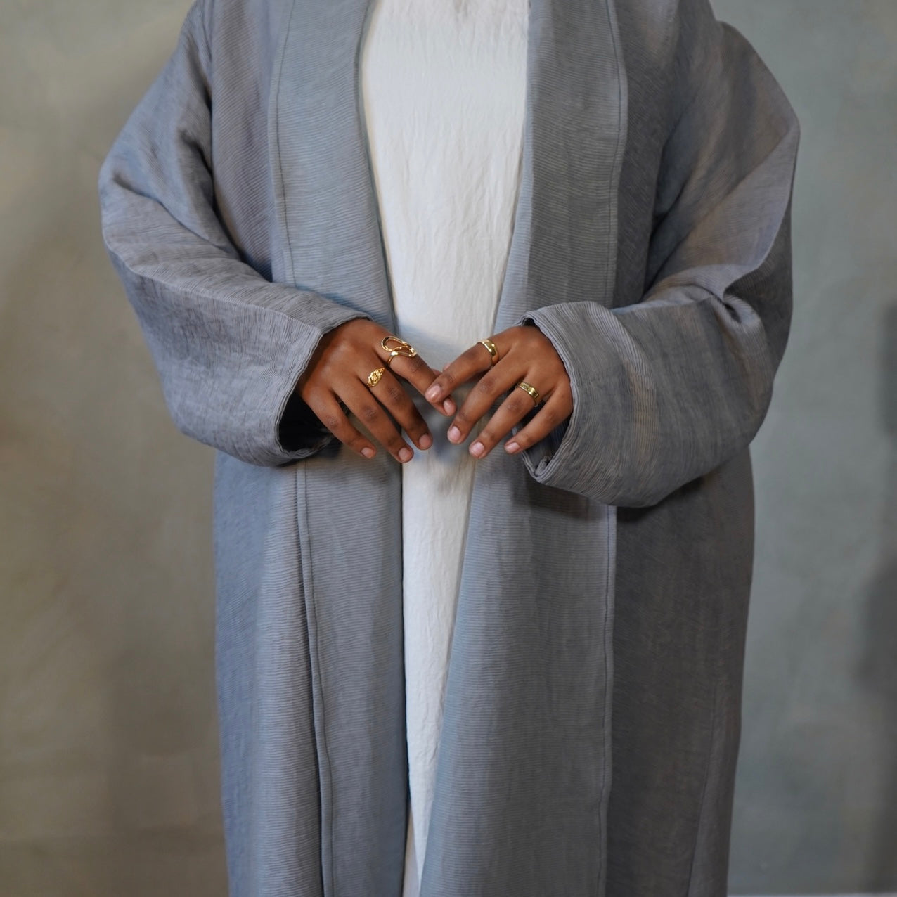 Crinkle Open Abaya Stone