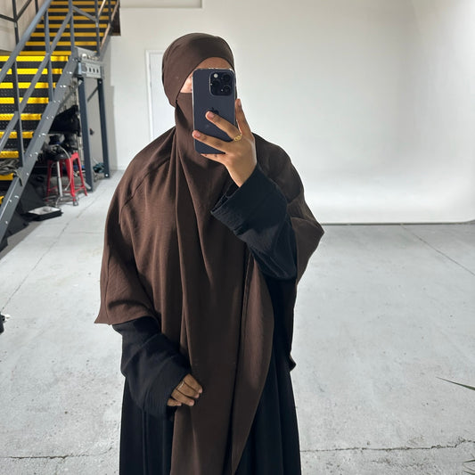 Choc Brown Crepe Khimar with Niqab Ties