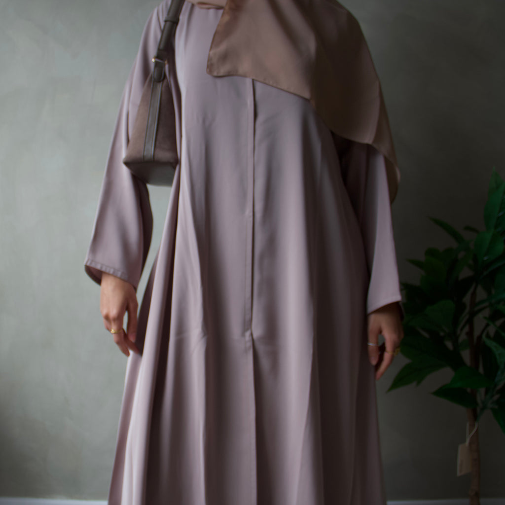 Soft taupe abaya with sheila headscarf