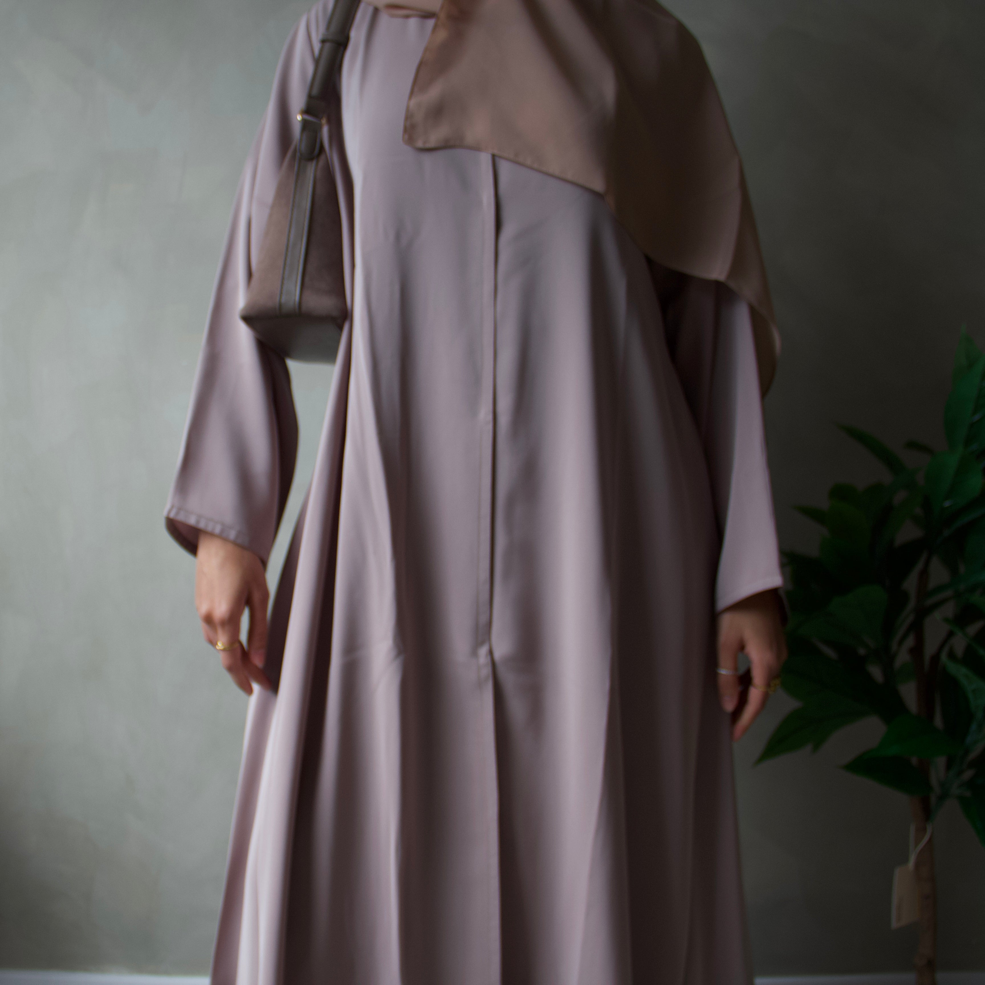 Soft taupe abaya with sheila headscarf
