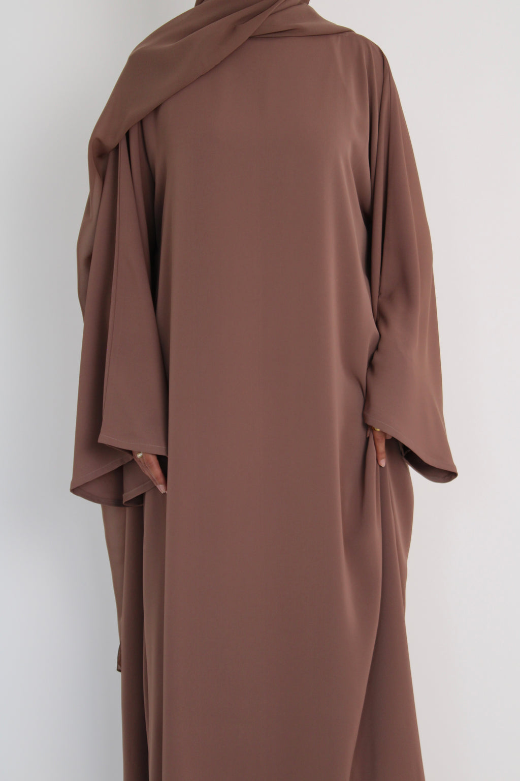 Mocha Brown Signature Bell Sleeve Abaya with hijab
