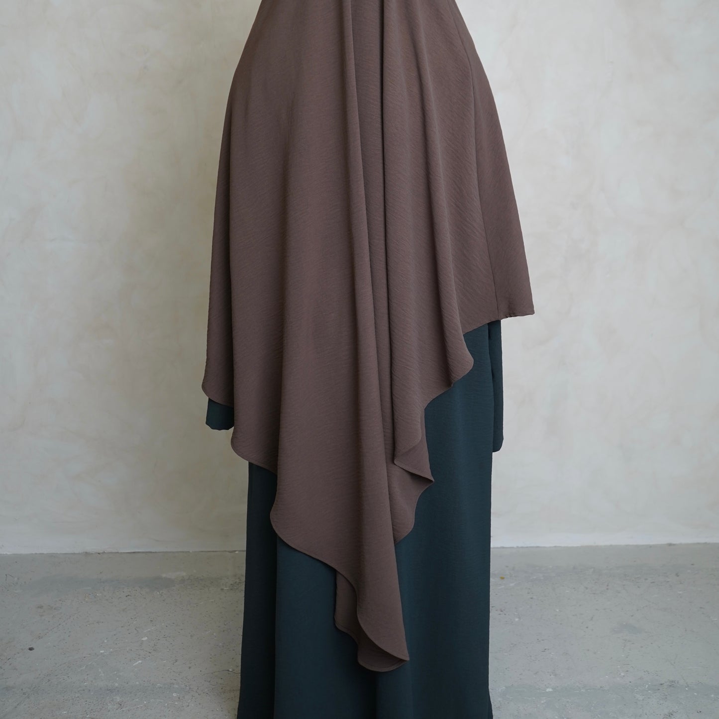 Brown Crepe Khimar with Niqab Ties