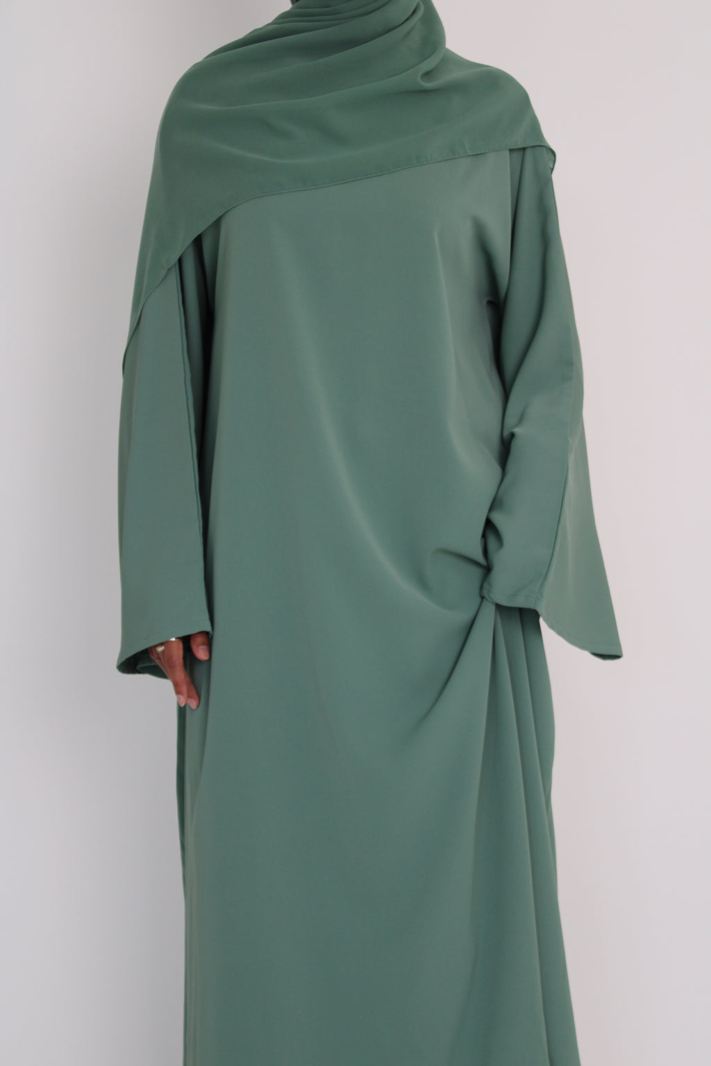 Sage Mist Bell Sleeve Abaya with hijab