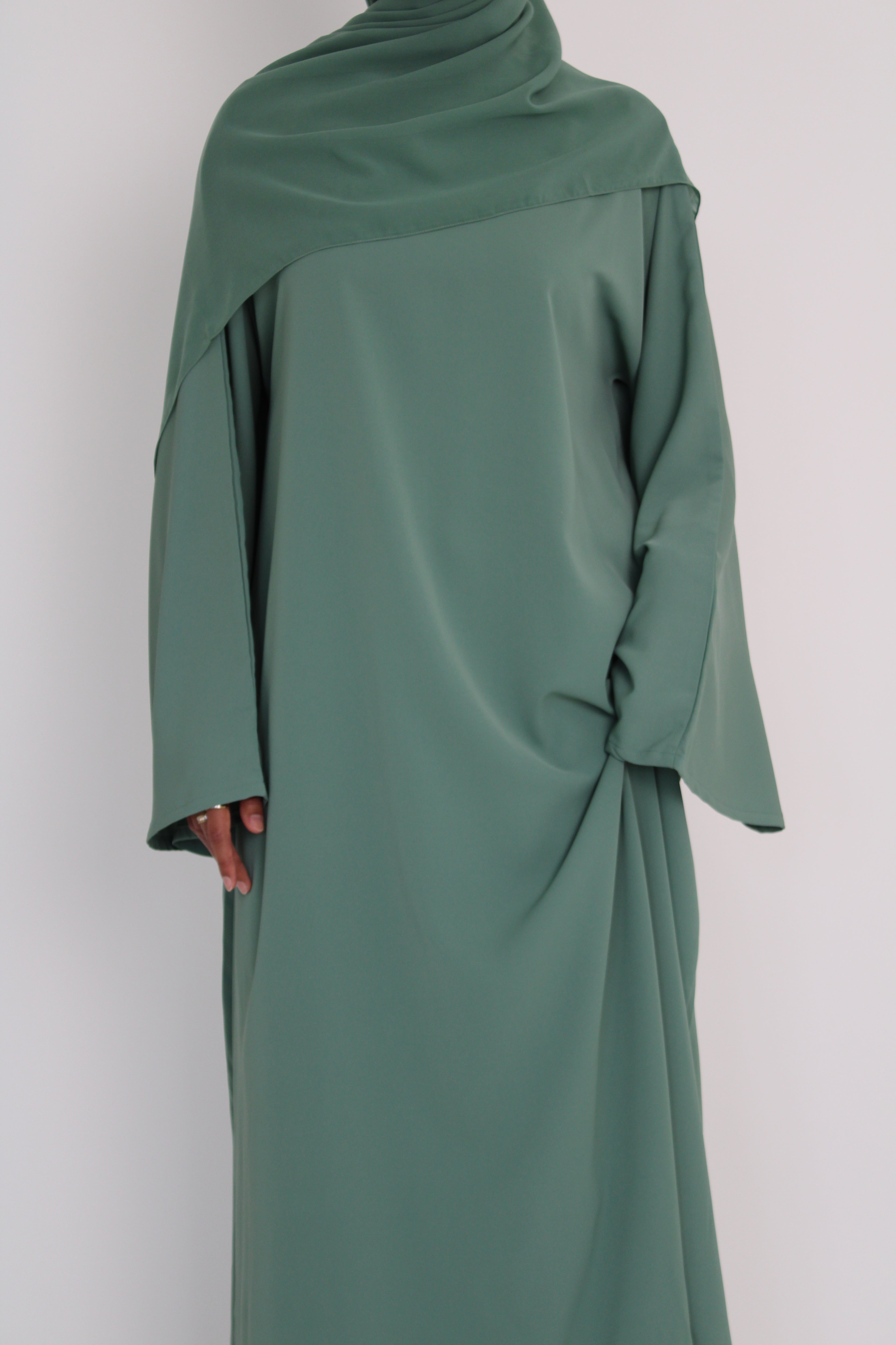 Sage Mist Bell Sleeve Abaya with hijab