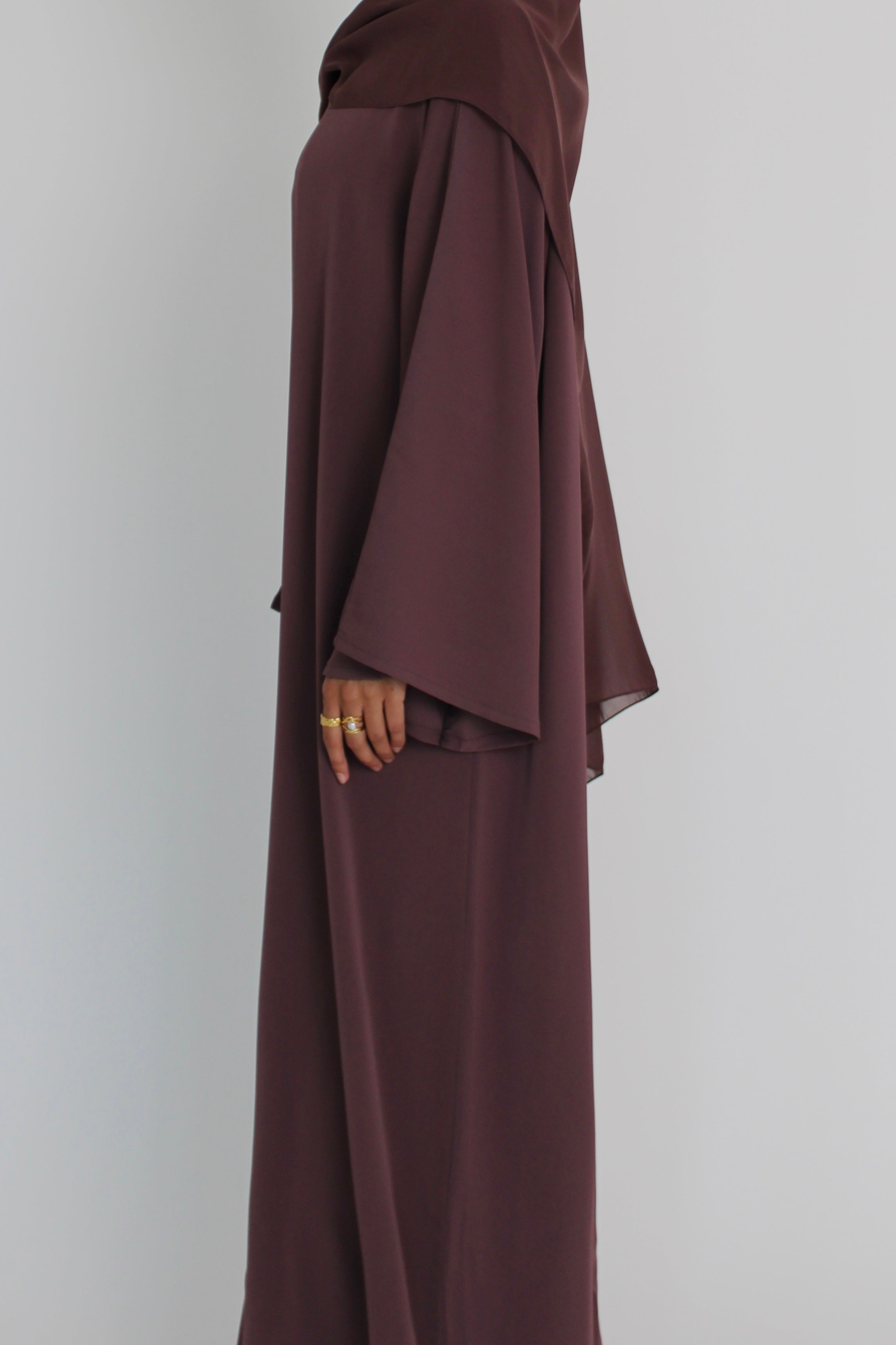 Mauve Signature Bell Sleeve Abaya with hijab