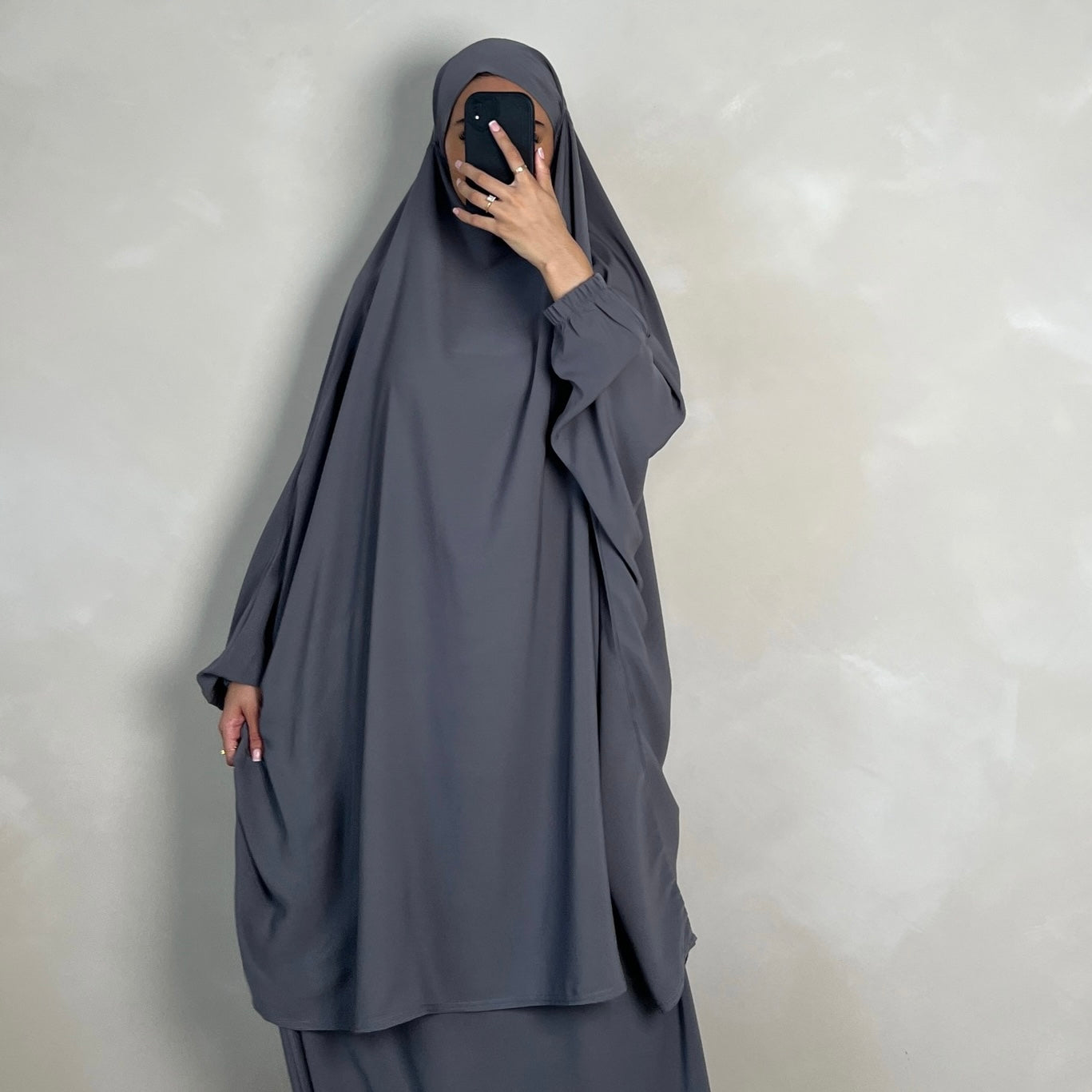 2pc Jilbab with Skirt & Niqab Ties Light Grey