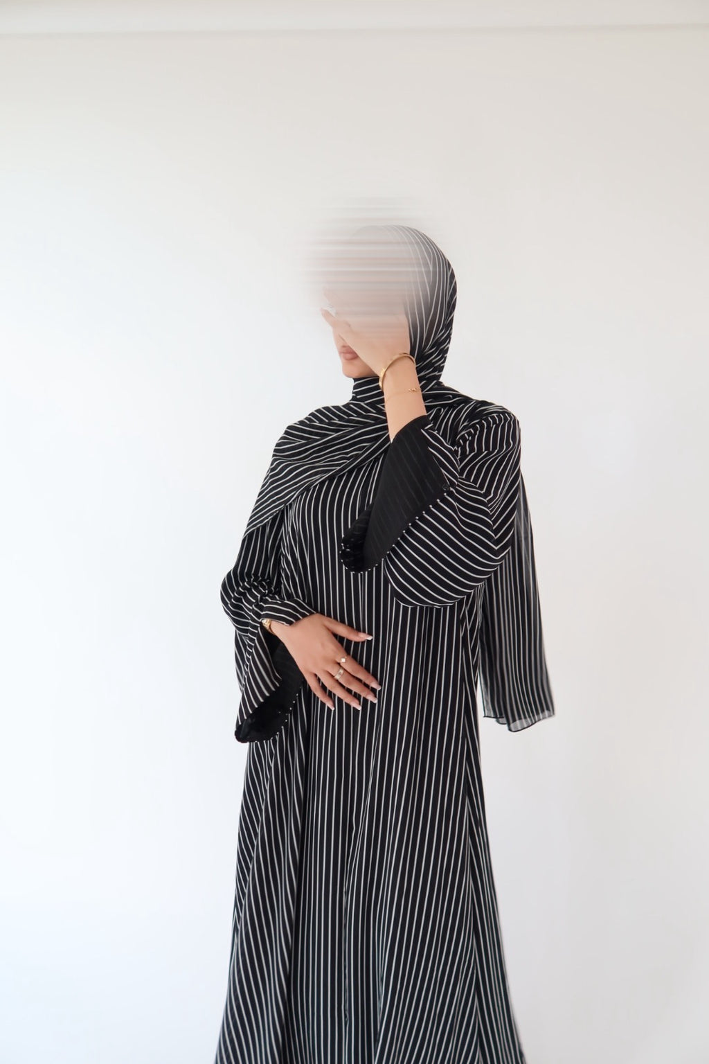 Black and White Pin Stripe abaya with matching scarf