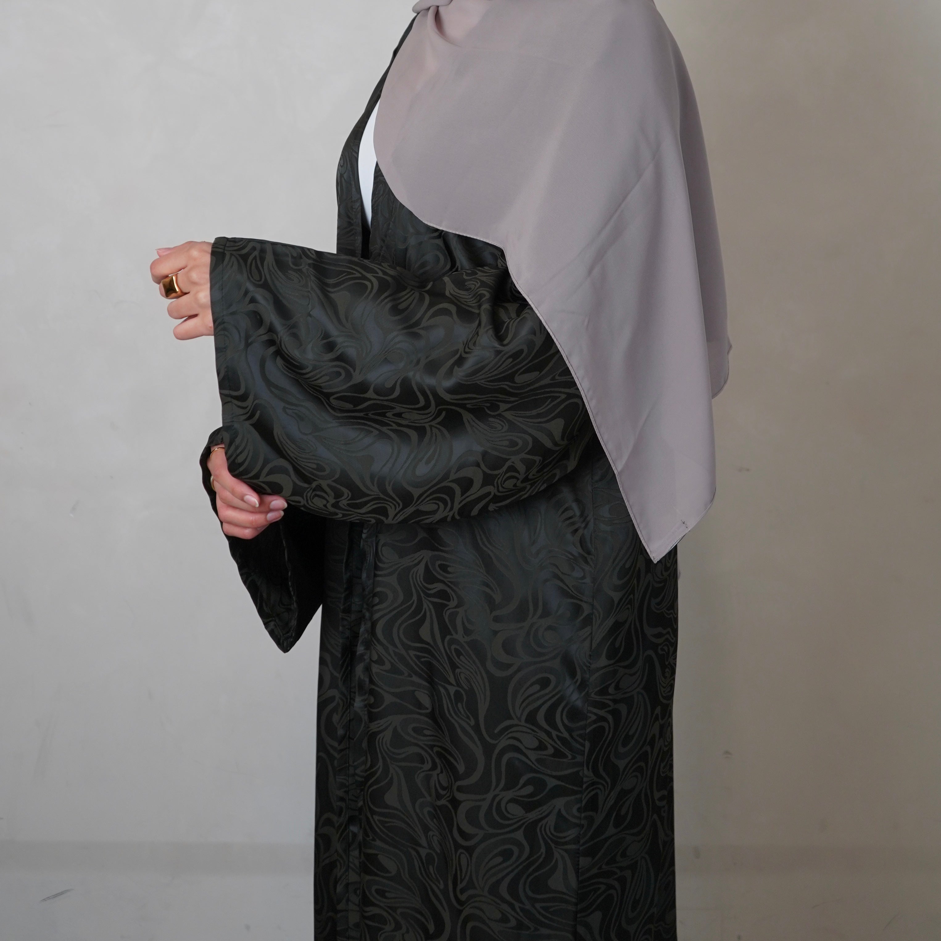 Jacquard Green Open Abaya